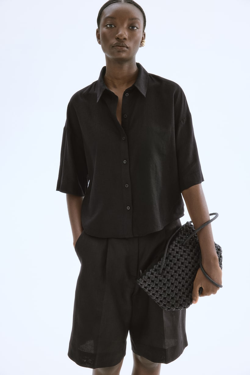 Camicia in lino nera da donna, camicette e bluse H&M IT - Main Image