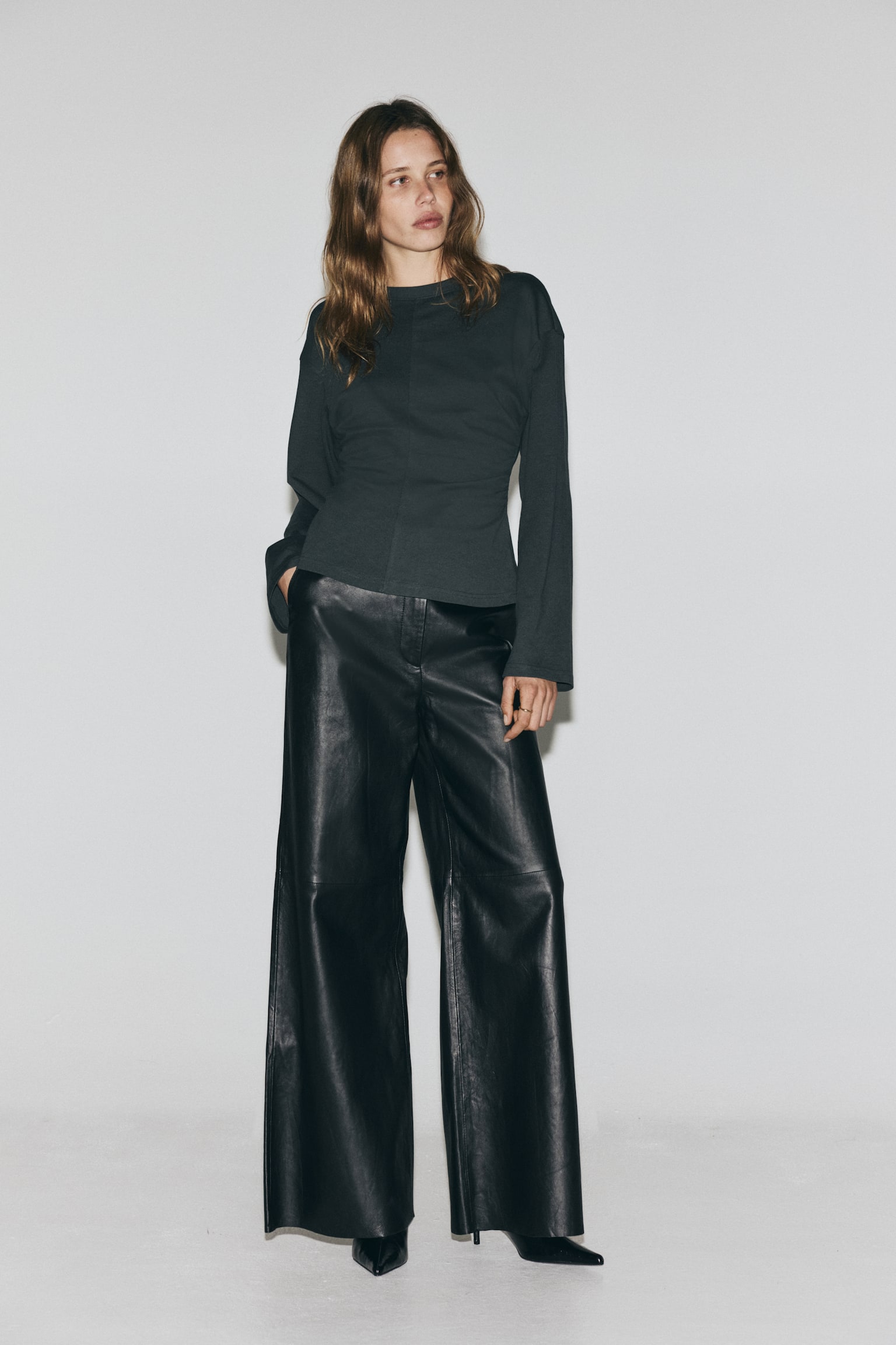 Marszczony top z bawełnianego dżerseju - Ciemnoszary/Biały/Czarny - 3