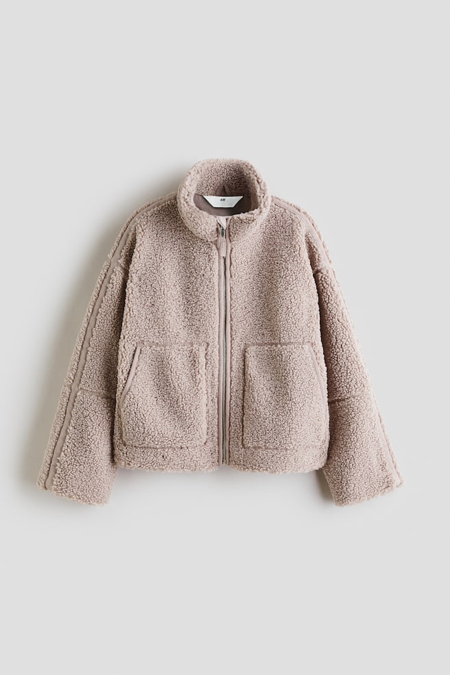 Jacke aus Teddyfleece - Hellbeige/Dunkelbraun/Cremefarben/Heidelila - 1