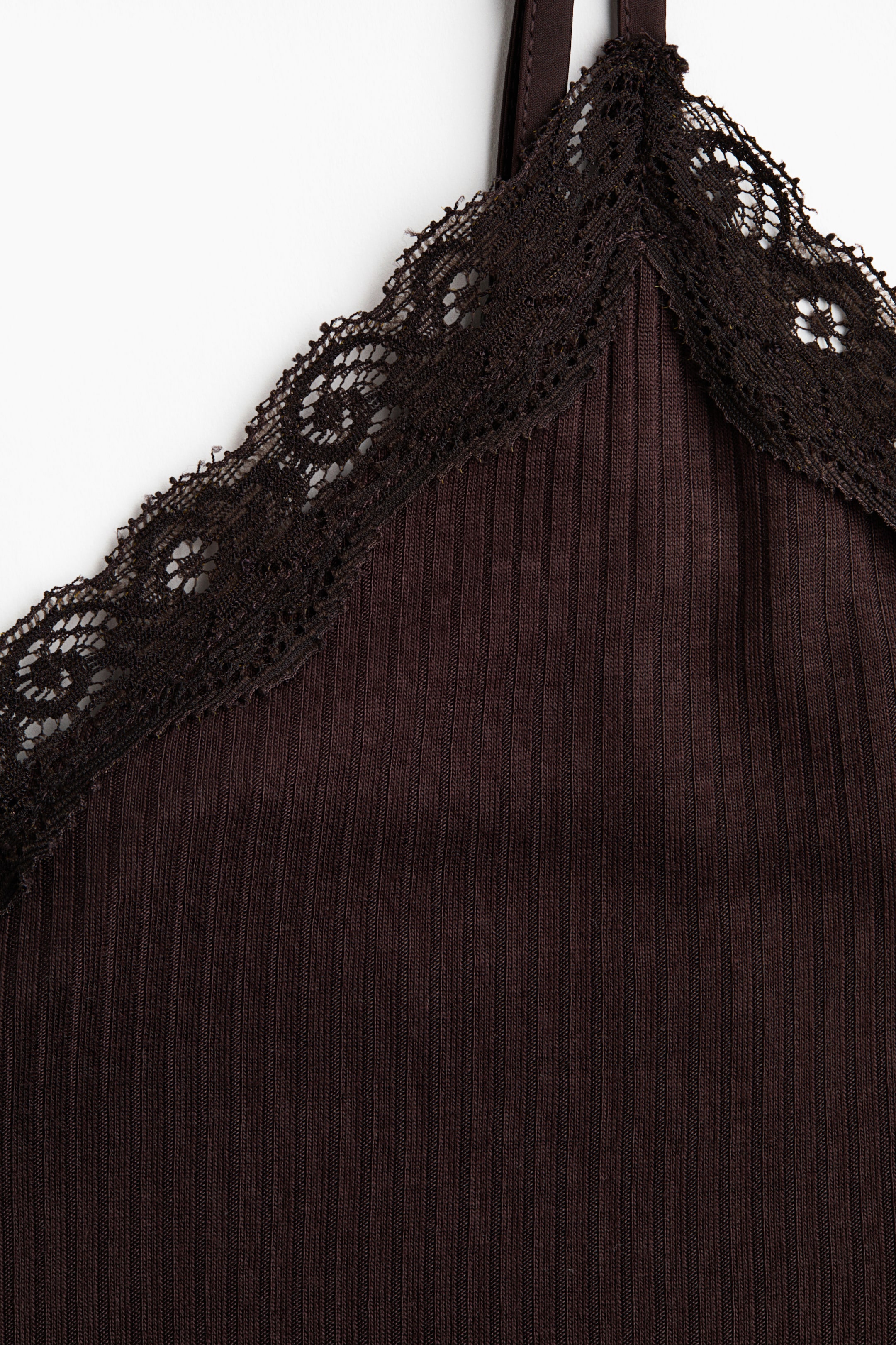 Zobacz większy obraz: Top na ramiączkach zdobiony koronką - Ciemnobrązowy - ONA | H&M PL 2