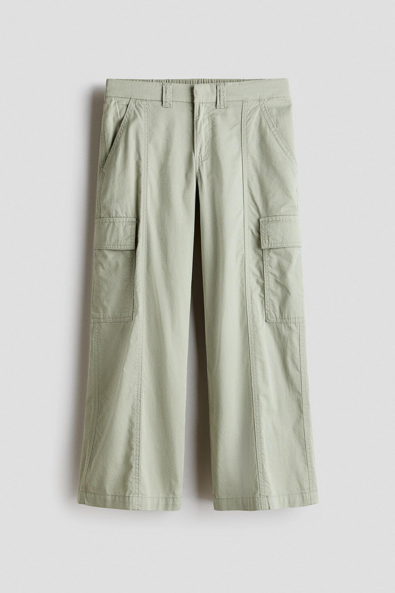 Cotton twill cargo trousers - Light sage green/Black/Light beige