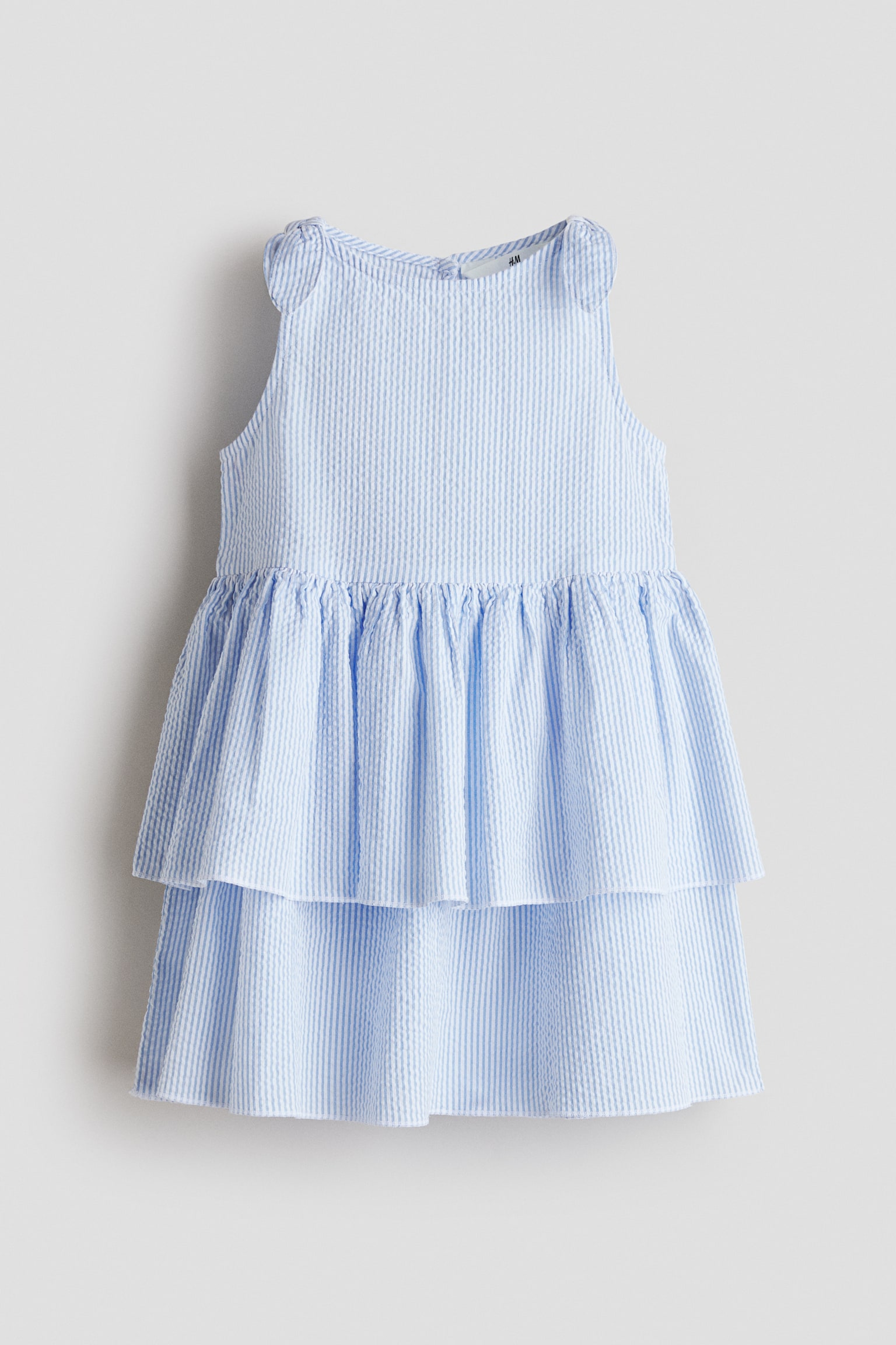 Tiered seersucker dress - Light blue/White striped/Cream/Floral/Light pink