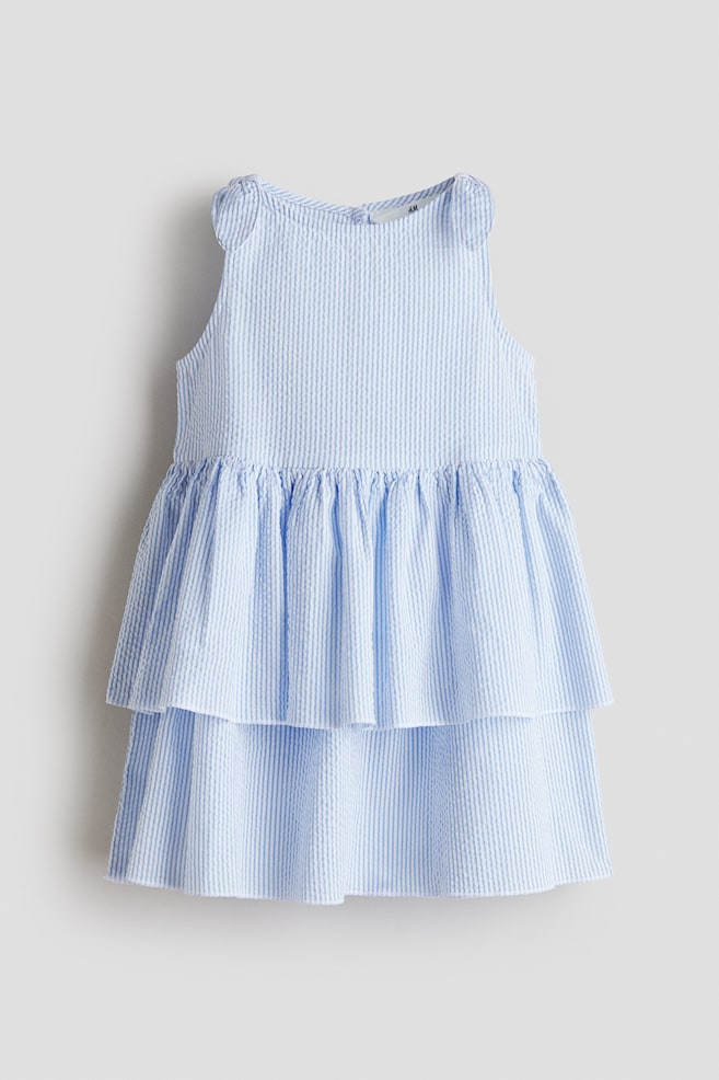 Tiered seersucker dress - Light blue/White striped/Cream/Floral/Light pink - 1