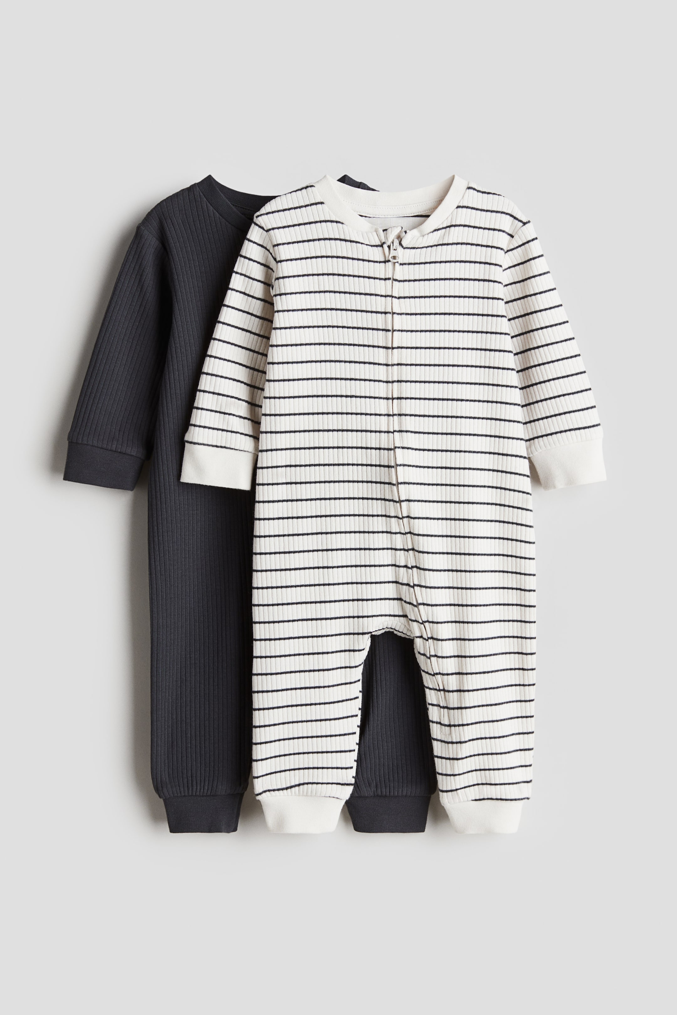 2-pack Cotton Pajama Jumpsuits - Dark gray/striped - Kids | H&M CA