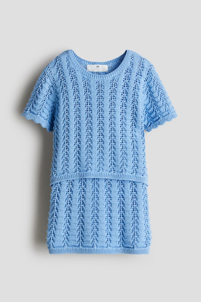 Conjunto de 2 piezas en pointelle - Azul/Crema - 1