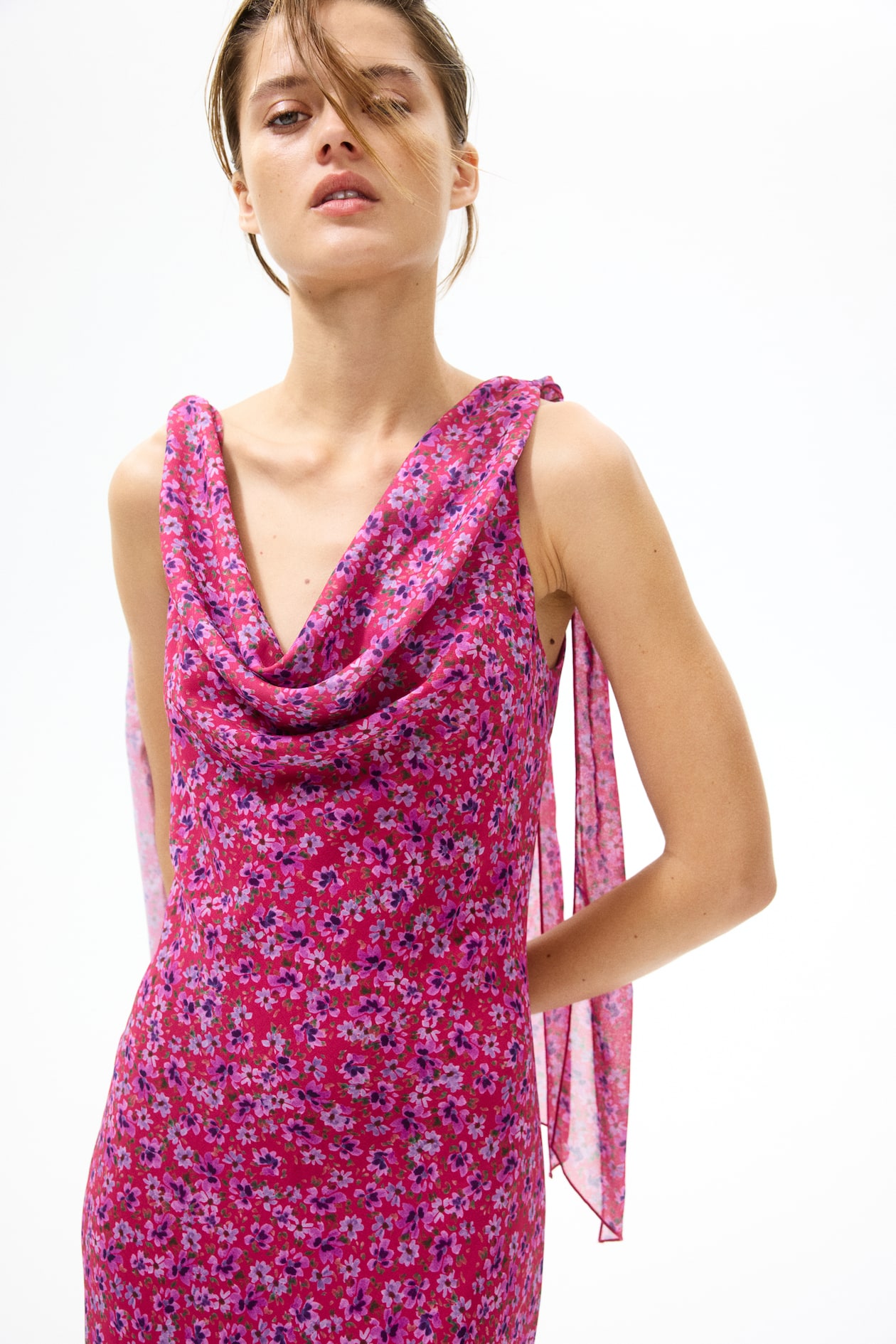 Cowl-Neck Dress with Tie Shoulder Straps - image 2