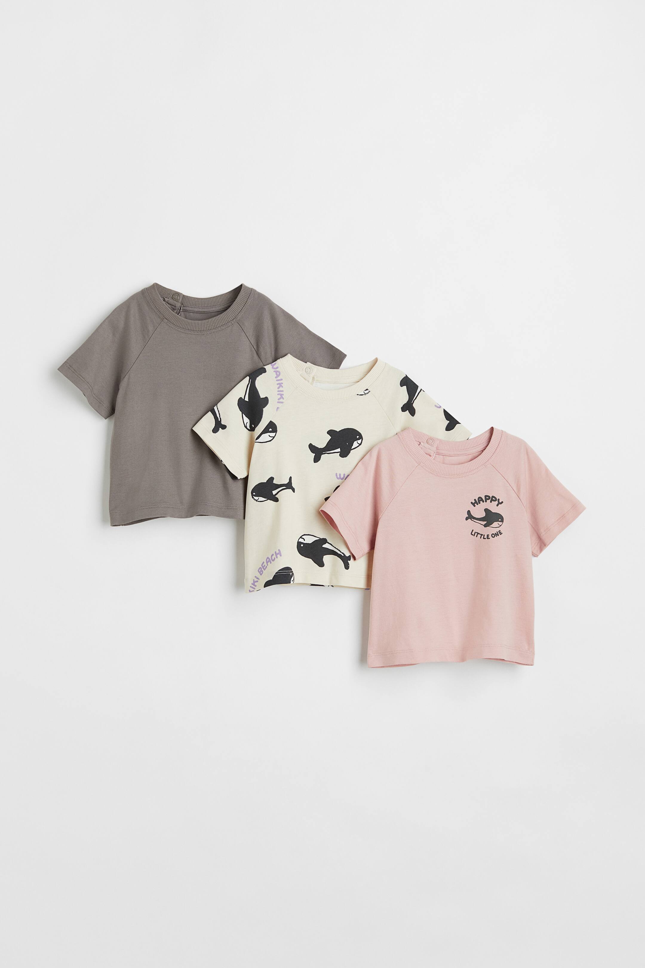 查看大圖: 3件入棉質T恤 - 淺粉紅色/虎鯨 - Kids | H&M 1
