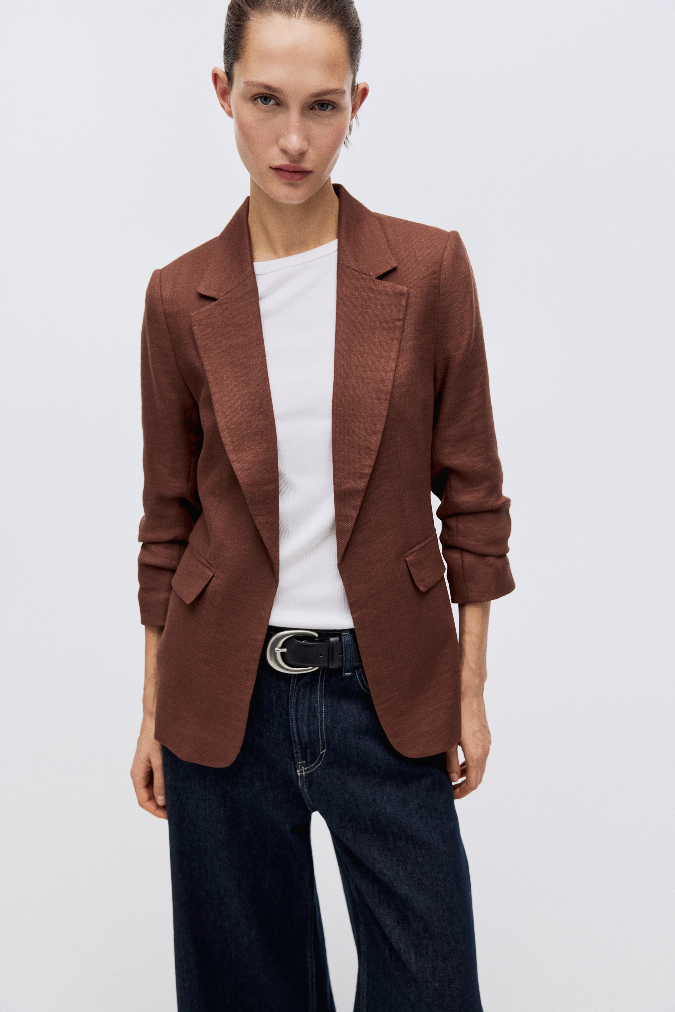 Blazer con maniche arricciate - Rosso ruggine/Crema