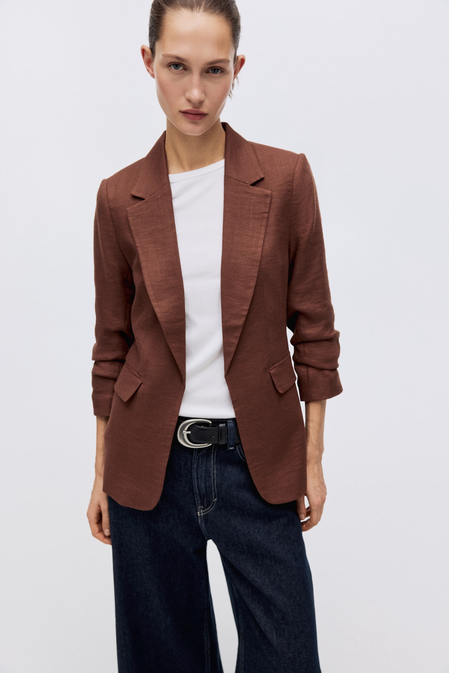Gathered-sleeve blazer - Rust red/Cream/Dark blue marl - 1