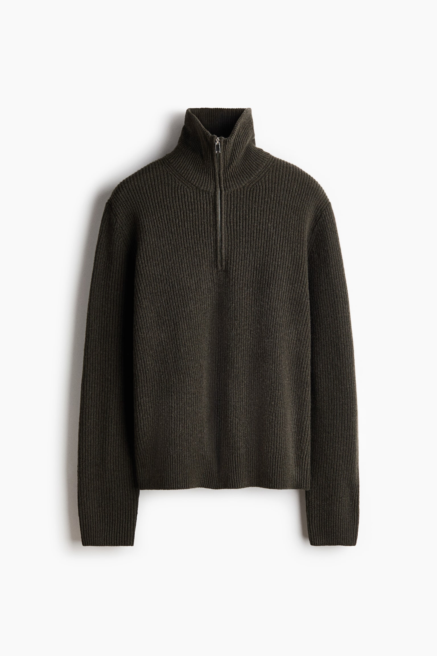 Regular Fit Zip-top wool jumper - Dark khaki green/Beige/Dark grey - 1