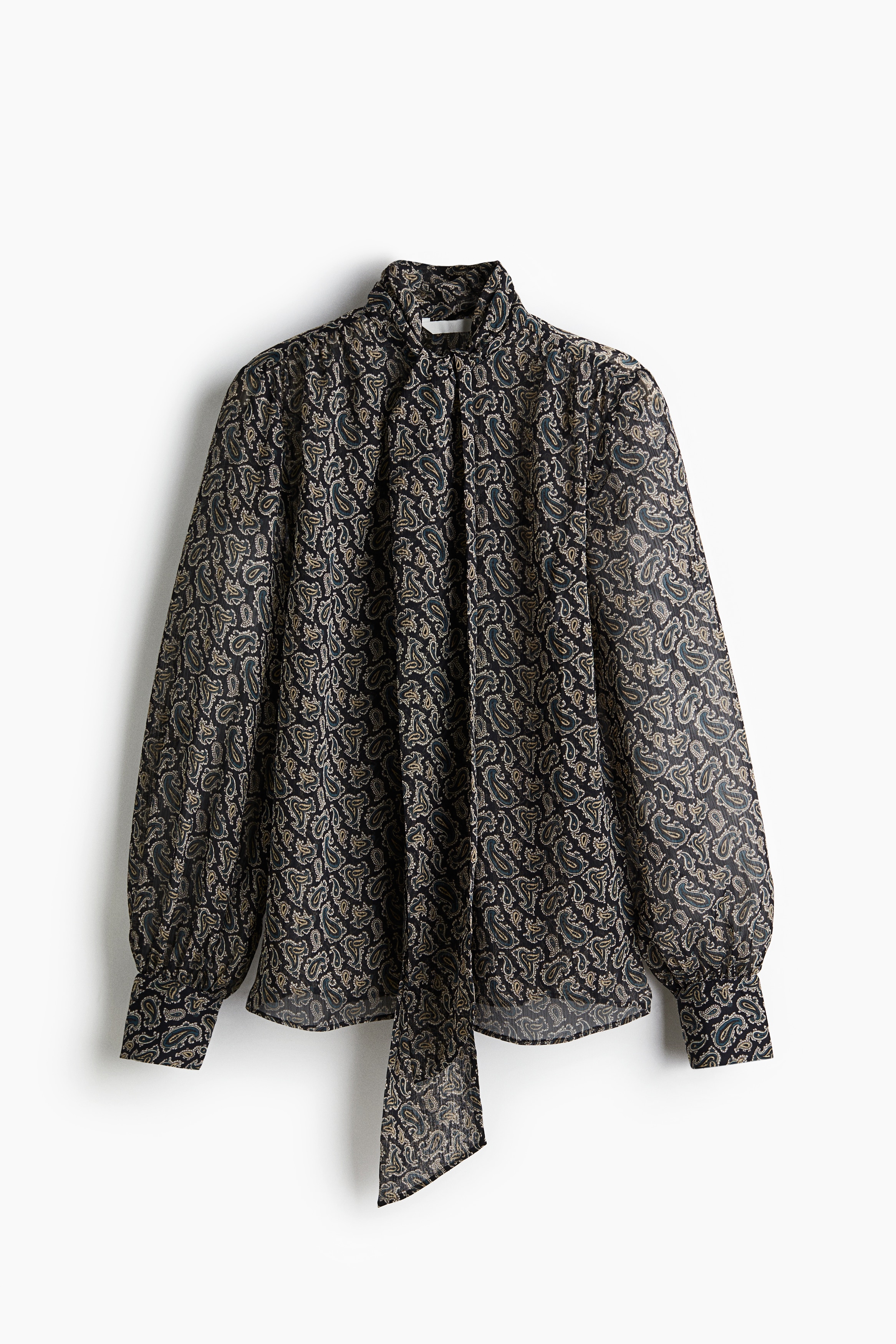 領口綁帶雪紡女衫 - 海軍藍/佩斯利變形蟲圖騰/白色/波卡圓點/紅色