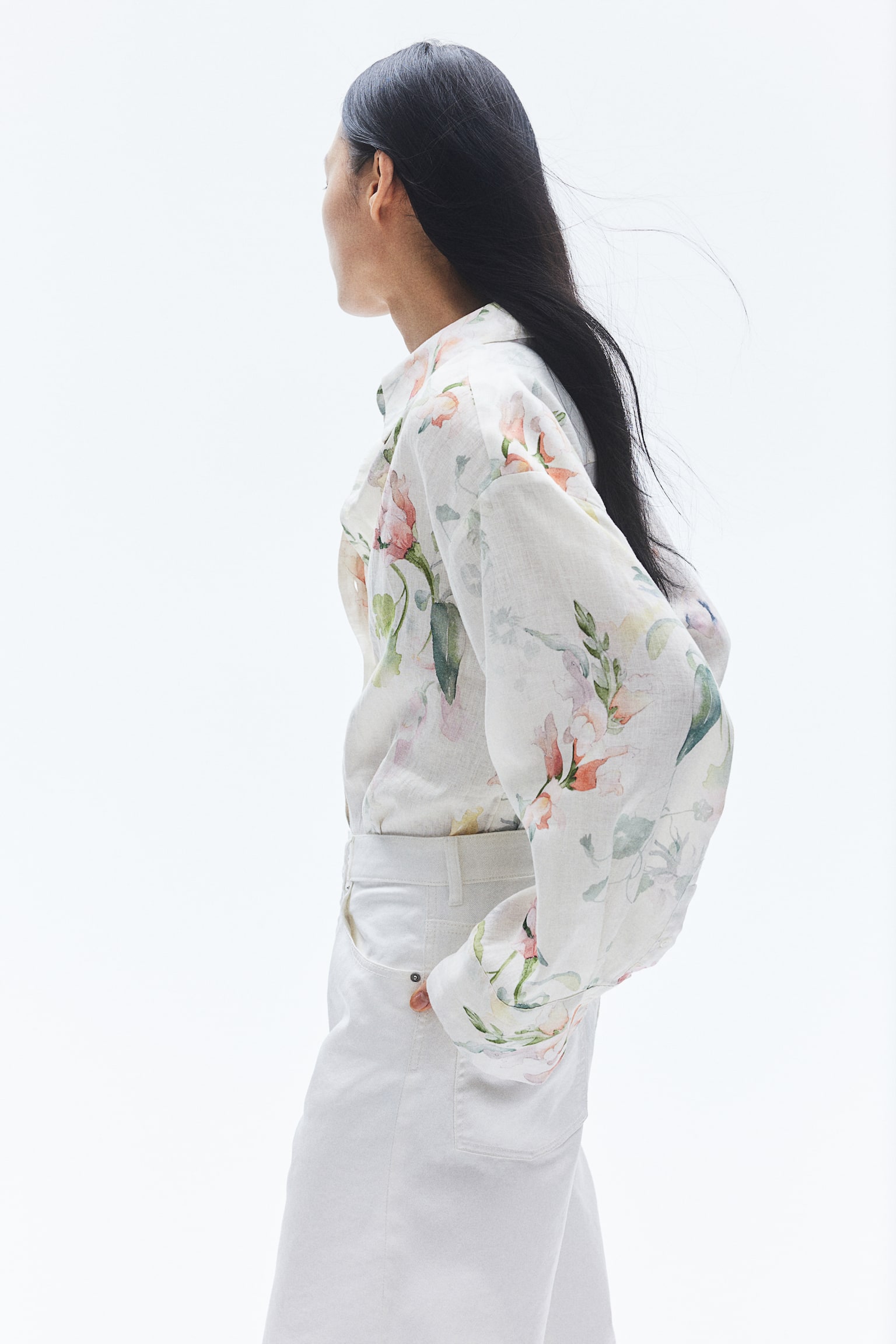 Linen Shirt - White/Floral/White/Blue floral/Light pink/Black/Leaves - 4