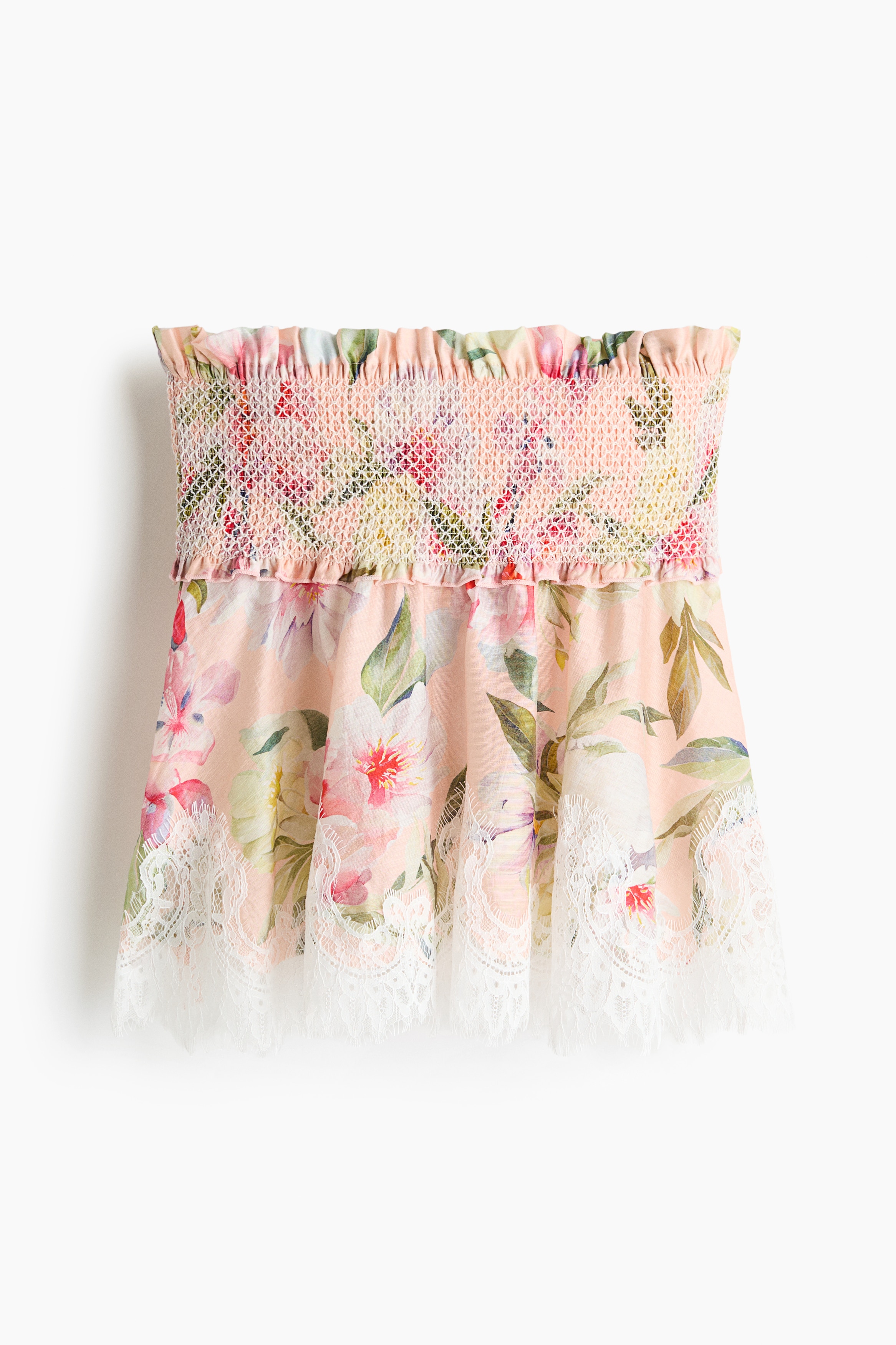 Bandeautop van linnenmix-Lichtroze/bloemen