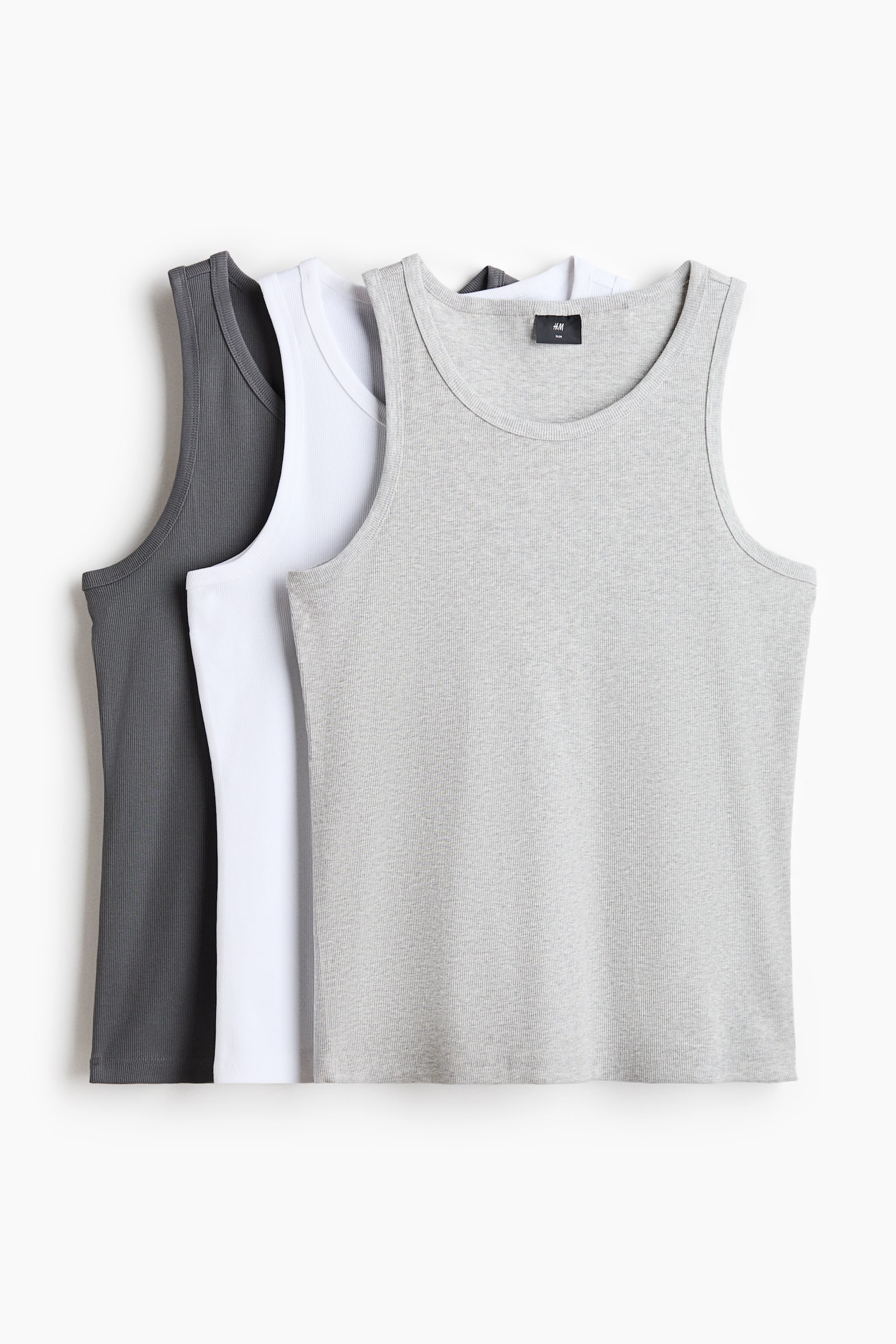 3-pack ribbat linne Slim Fit - Grå/Vit/Ljusgråmelerad/Vit/Svart/Vit/Gråmelerad/Brun/Grå