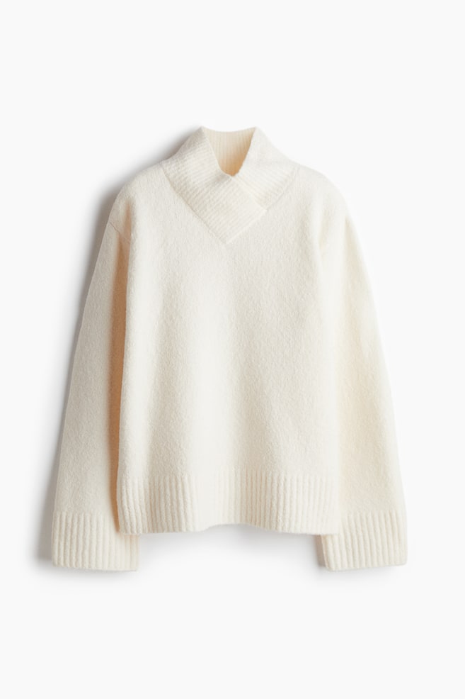 Pull à encolure en V en laine mélangée - Crème/Beige chiné - 1
