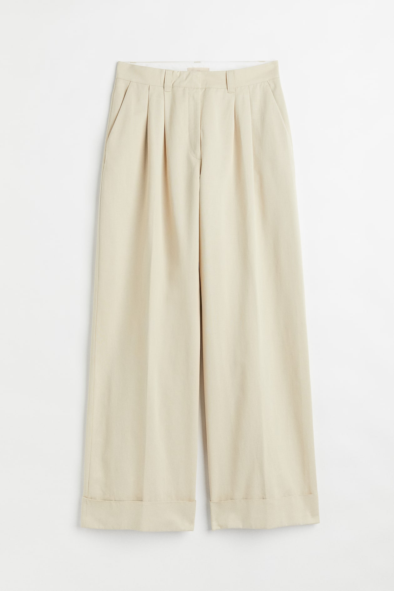 Wide lyocell-blend trousers - Regular waist - Long - Light beige ...