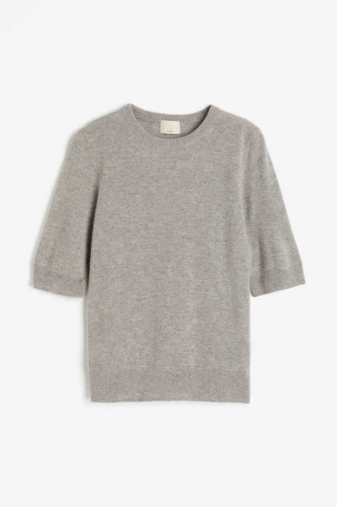 Short-sleeved cashmere top - Greige marl/Black/Grey marl - 2