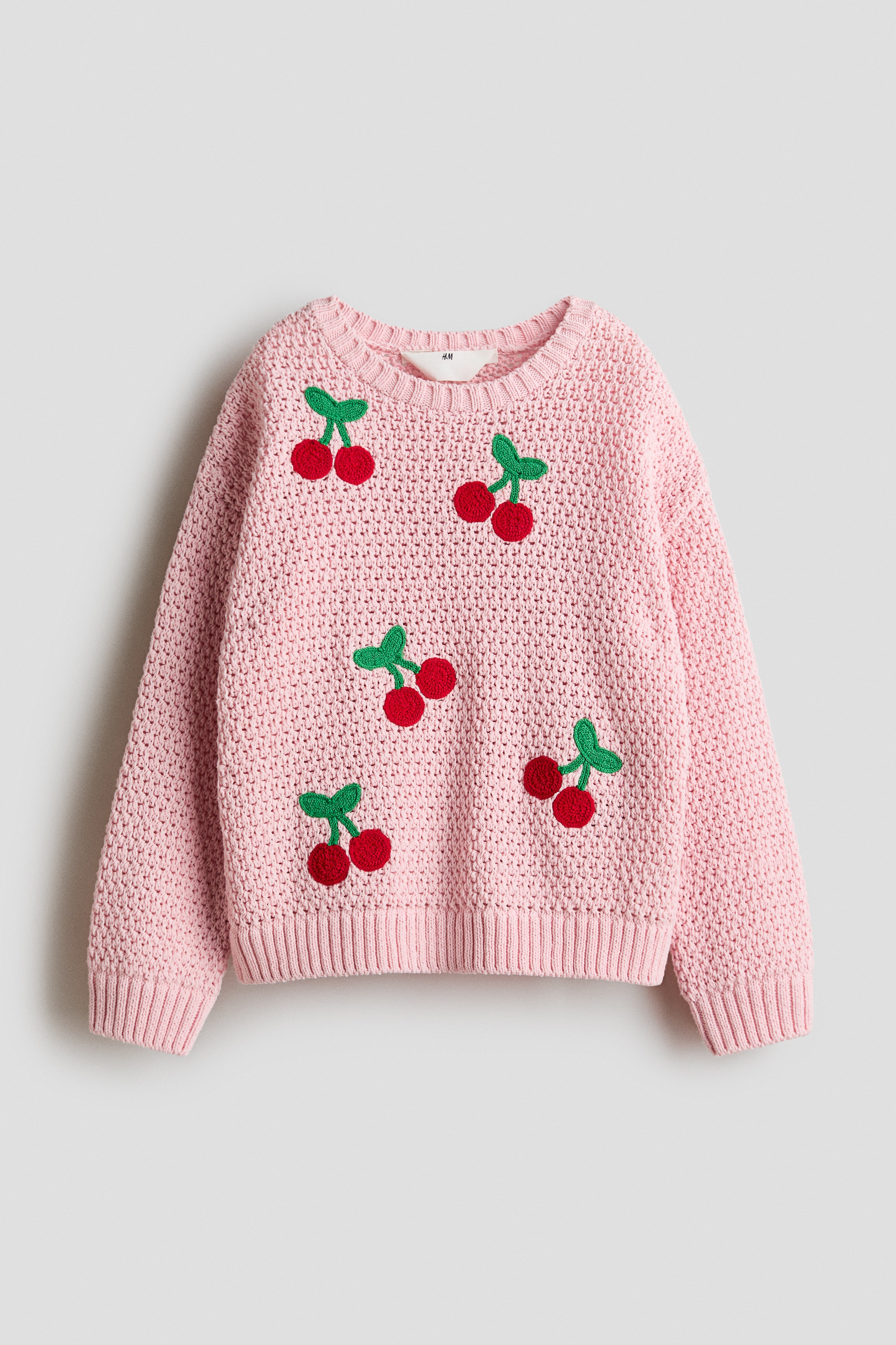 Svetr s dírkovaným vzorem - Světle růžová/třešně/Světle béžová/proužky