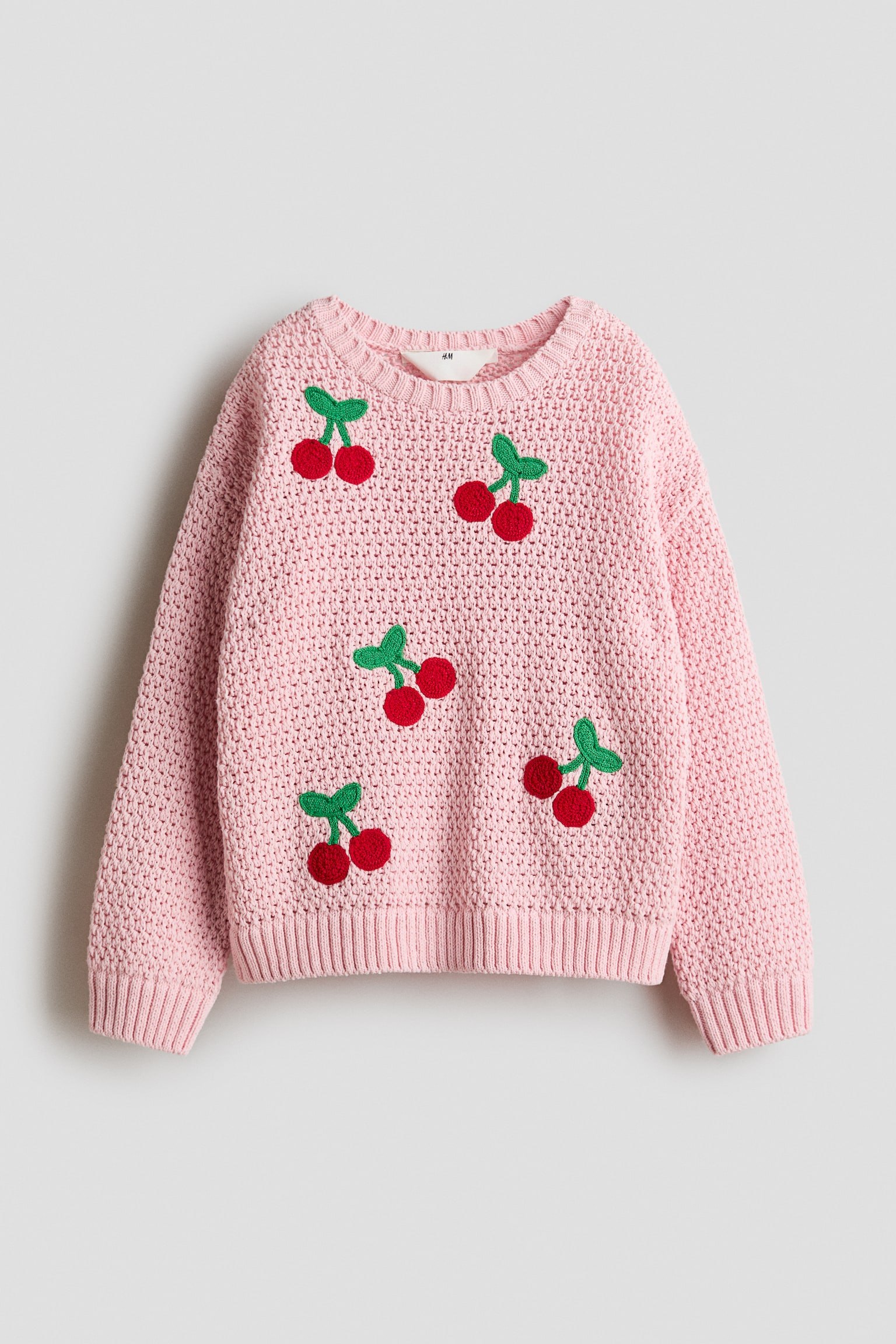 Hole-knit jumper - Light pink/Cherries/Light beige/Striped - 2