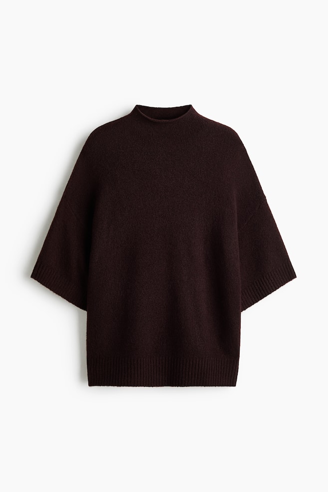 Oversized Mock-Turtleneck Sweater - Dark brown/Dark gray melange - 1