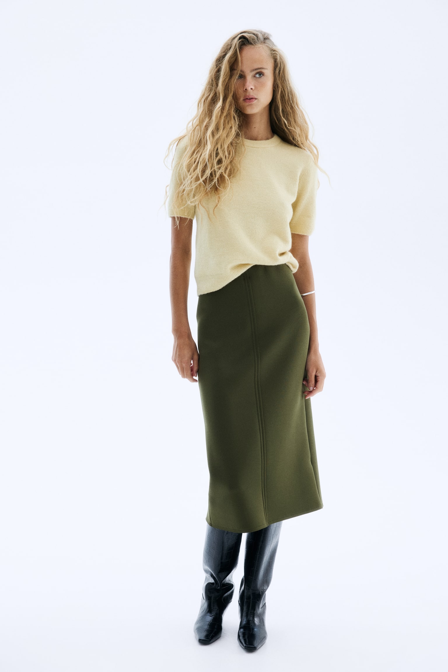 İnterlok Kalem Etek - Koyu yeşil/Bordo - 4