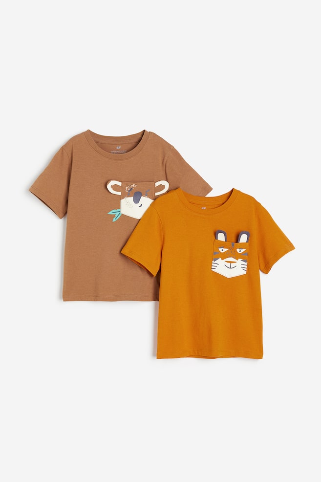 2-pack interactive detail T-shirts - Brown/Koala - 1