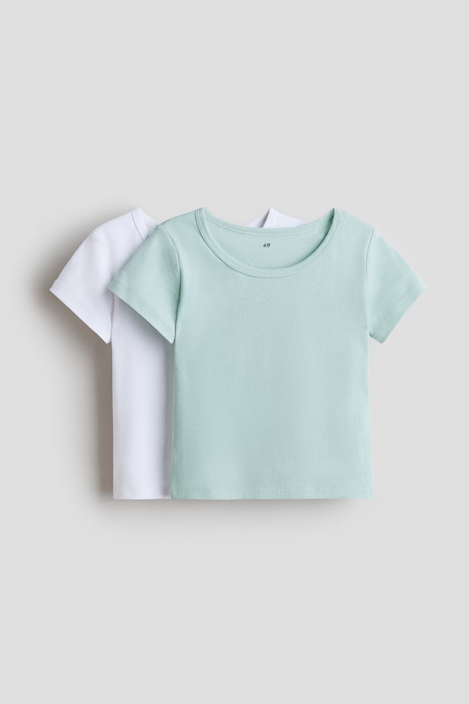 2-pack cotton tops - Light green/White/Light pink/White/Light blue/White - 1
