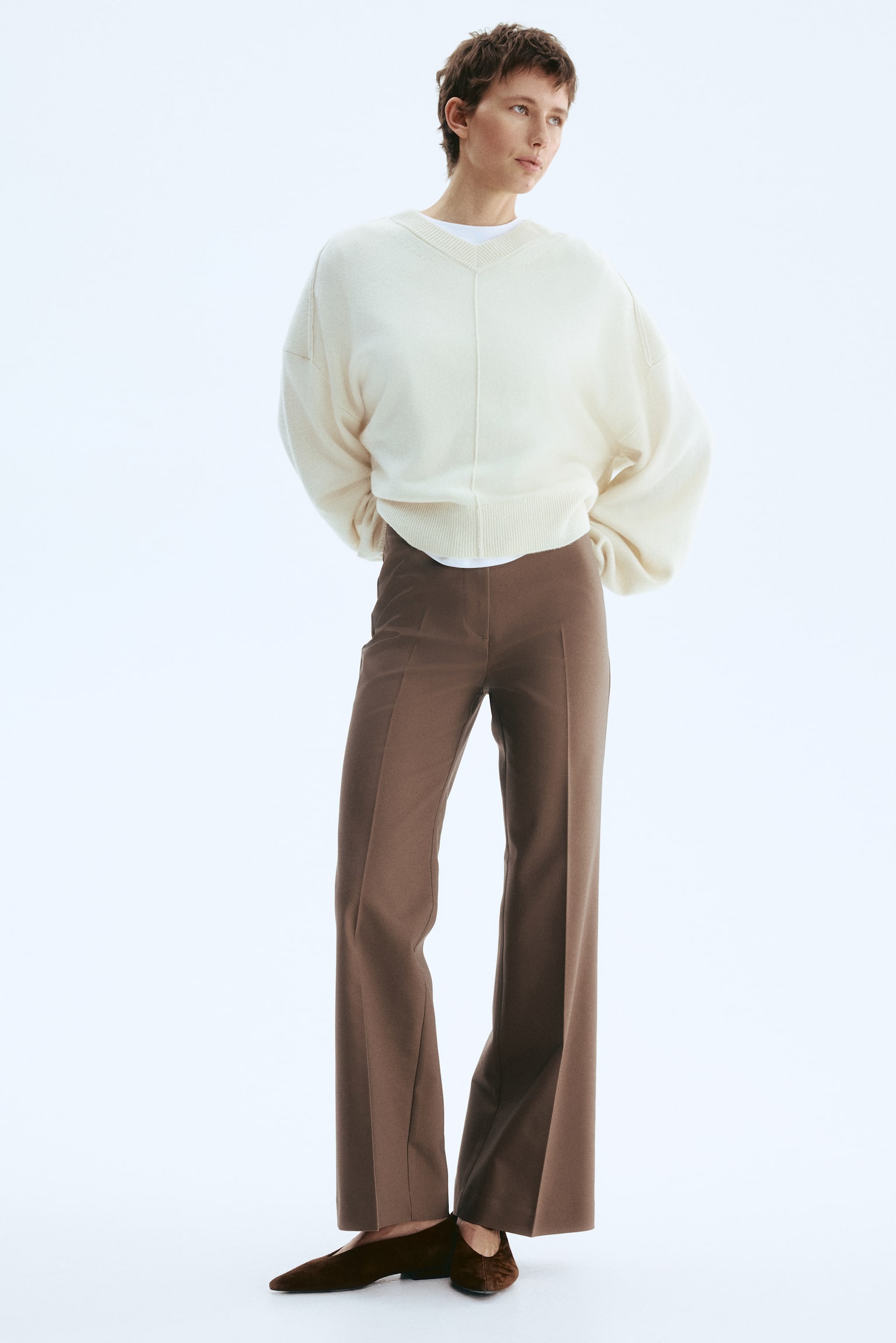 מכנסיים בגזרת בוטקאט - חום בהיר/שחור - 6