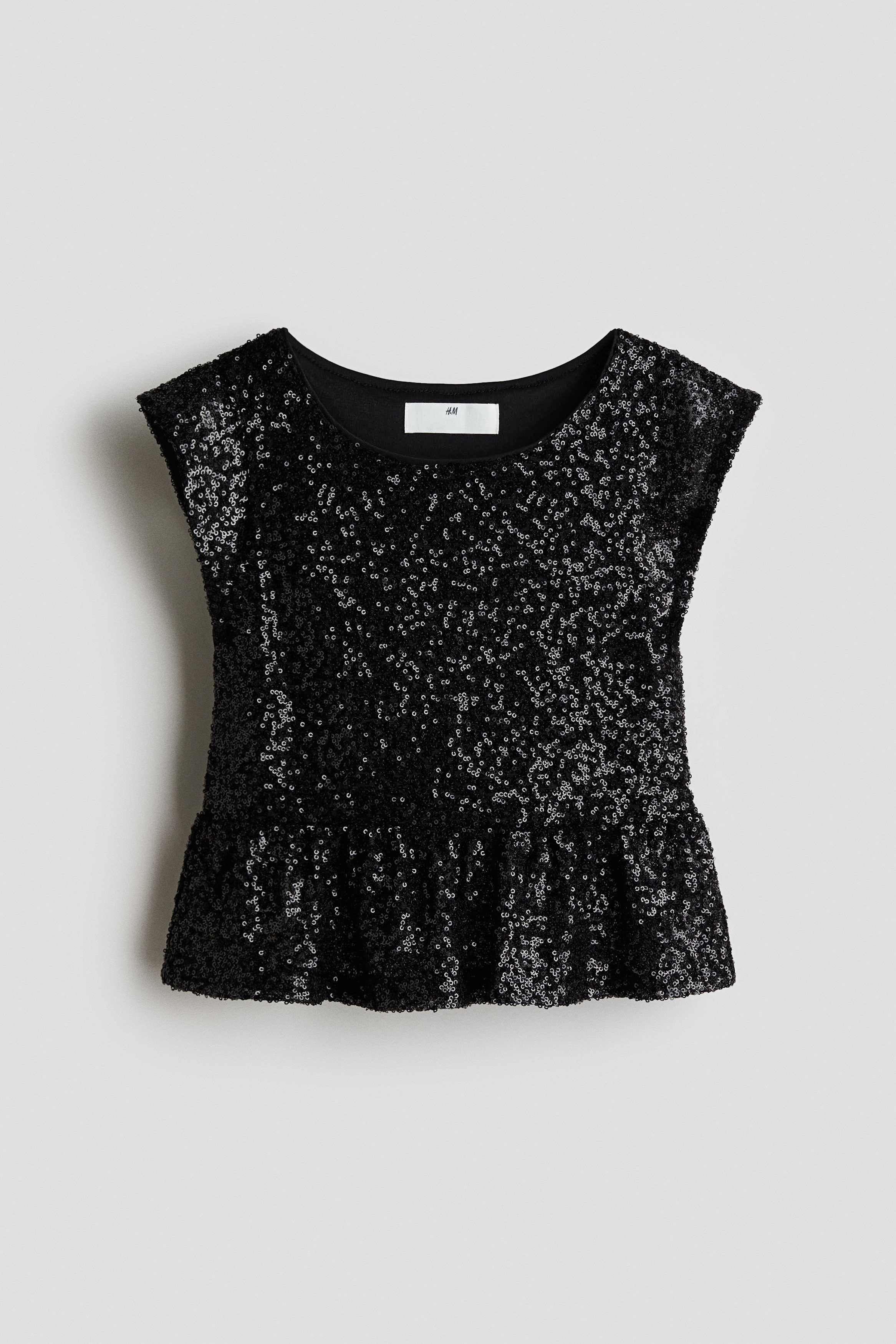 亮片荷葉浪邊上衣 - 黑色/紅色/銀色