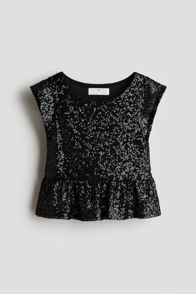 Paillettentop mit Peplum - Schwarz/Rot - 1
