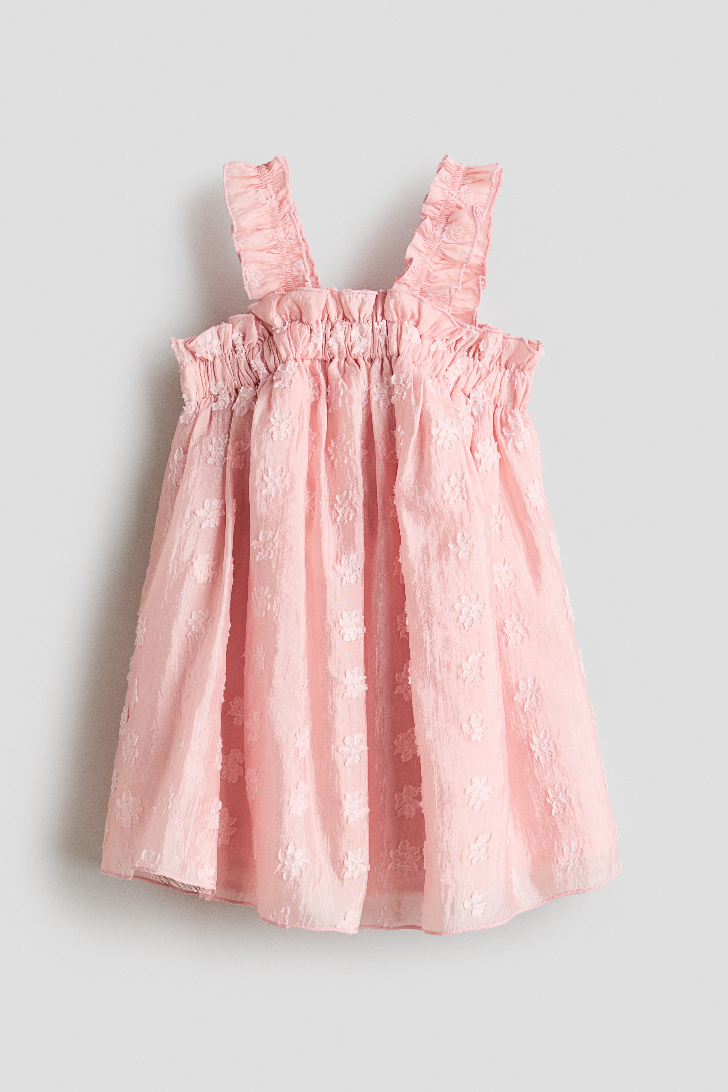 Jacquardklänning med volanger - Ljusrosa/Blommor