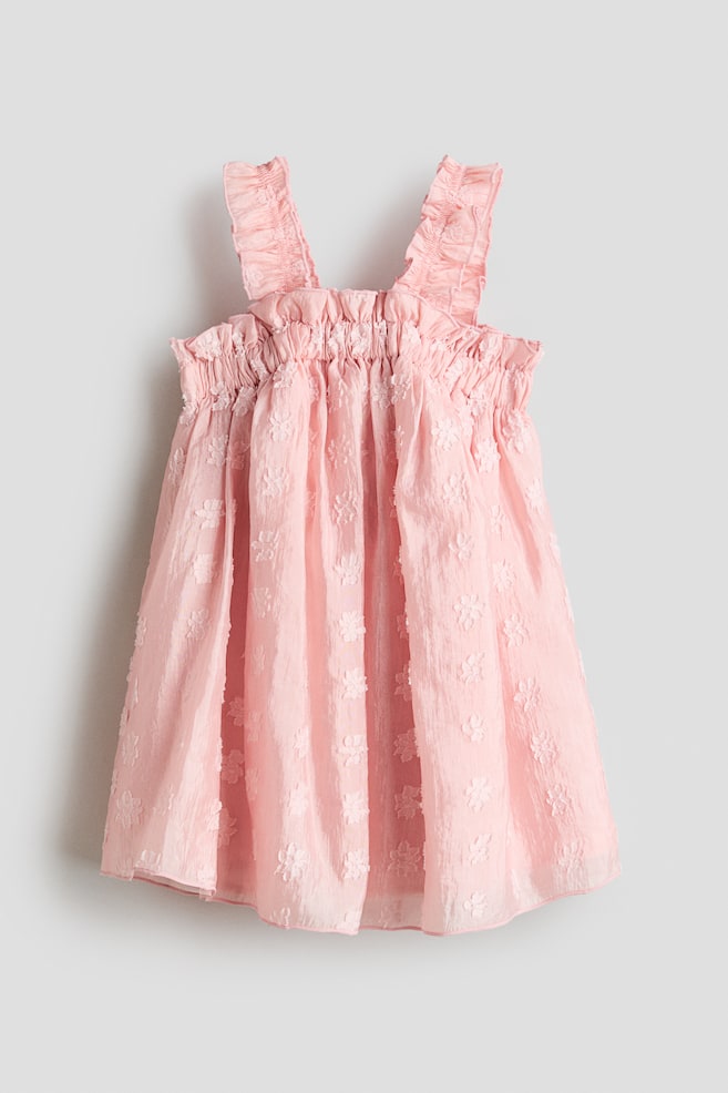 Frill-trimmed jacquard dress - Light pink/Flowers - 1
