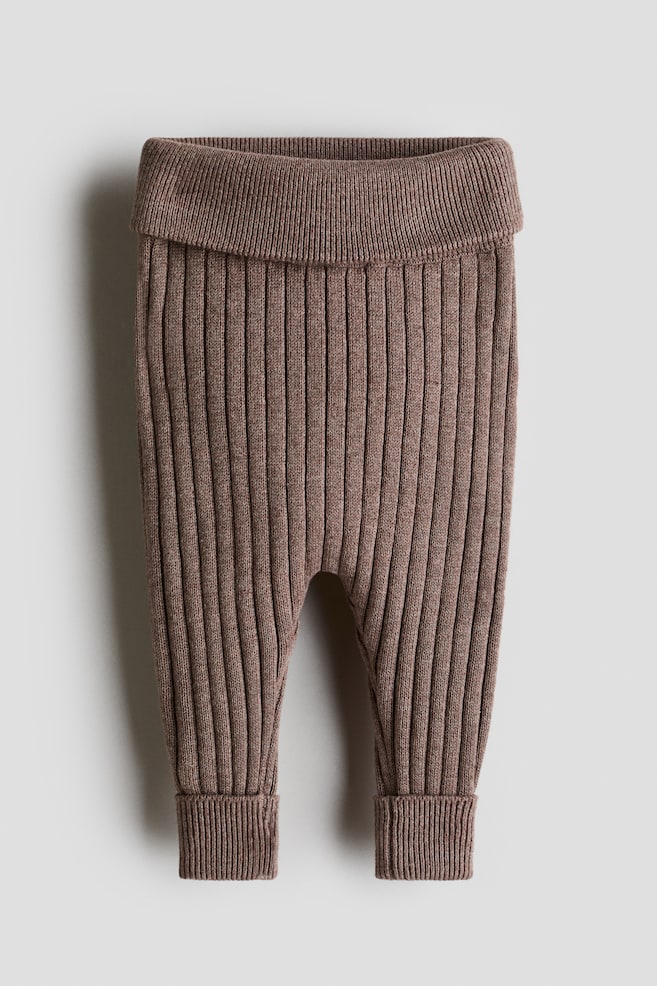 Pantalon en maille de coton côtelée - Marron - 1