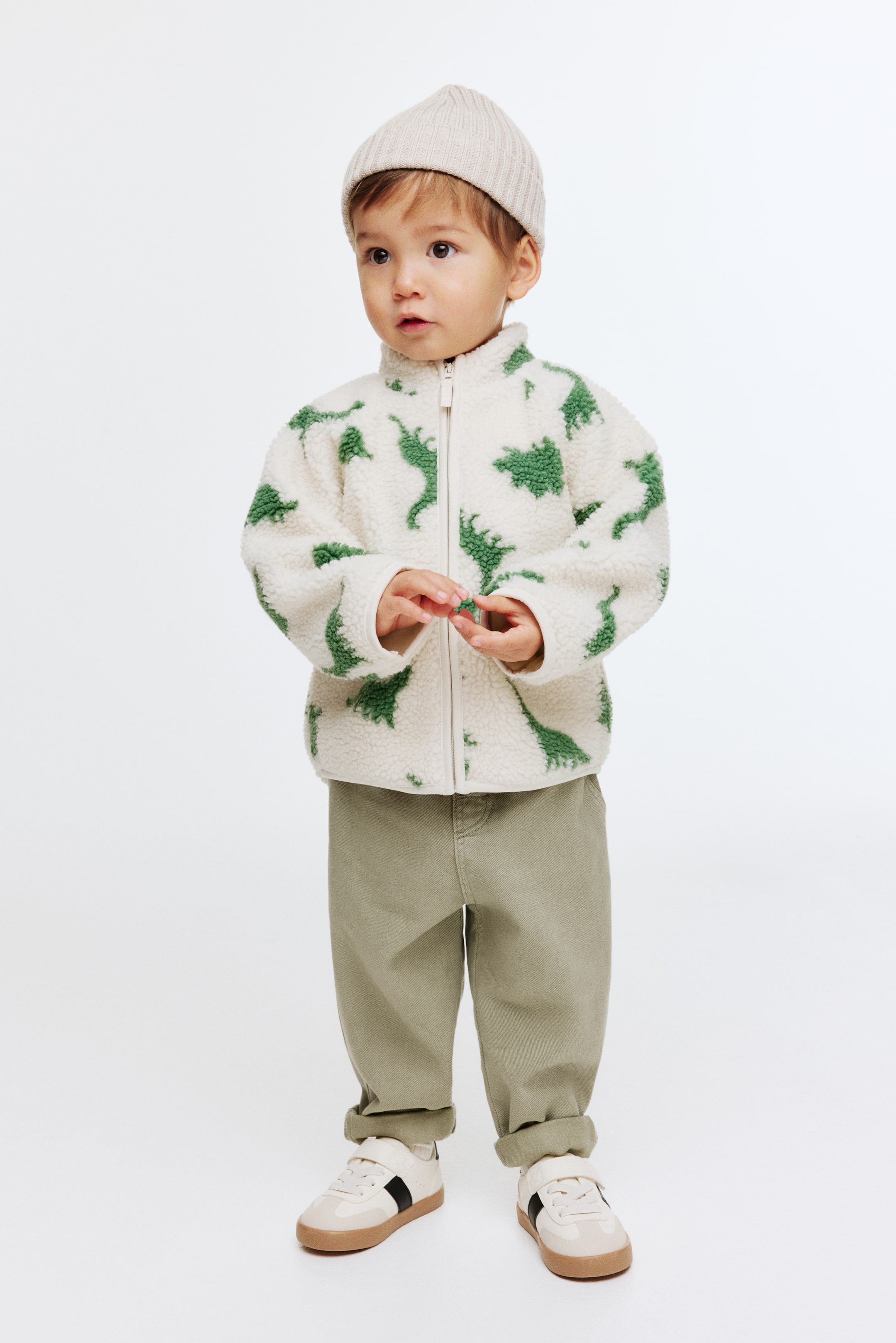 View larger image: Printed teddy jacket - Light beige/Dinosaurs - Kids | H&M GB 1