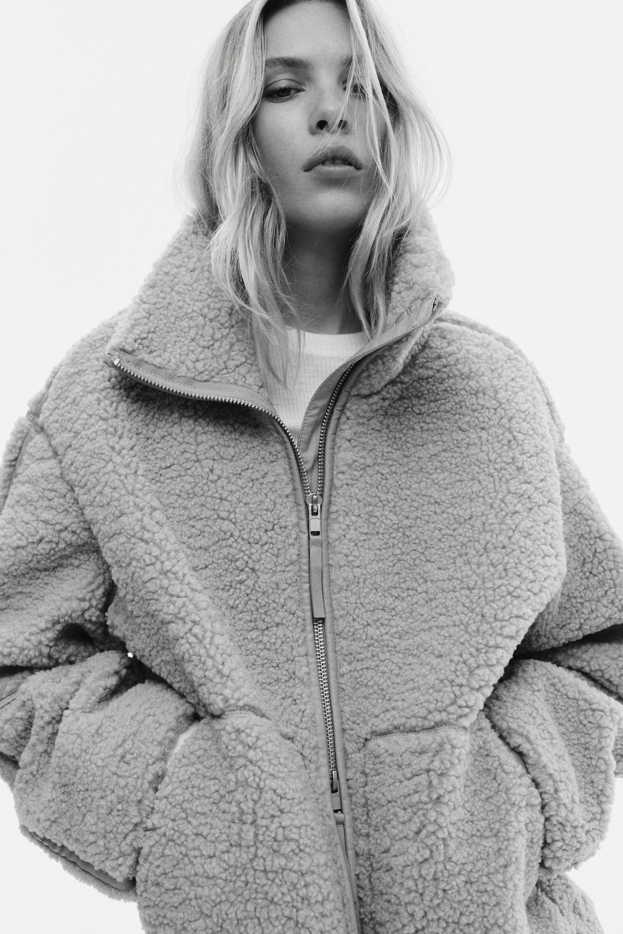 H&m Jacke Mit Teddyfleece Damen Jacke Aus Teddyfleece Schwarz