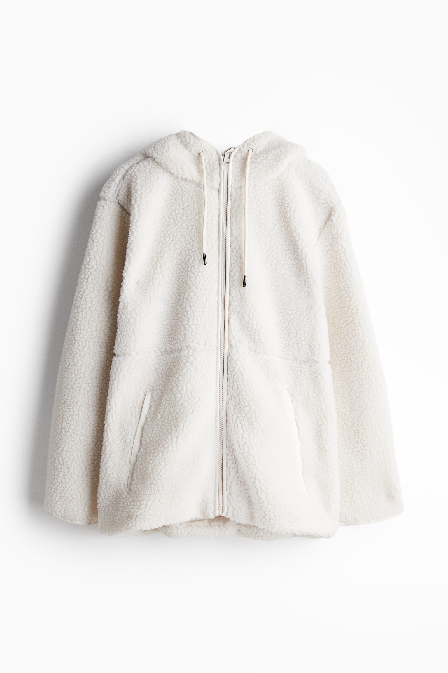 Hooded teddy jacket - White/Greige - 2