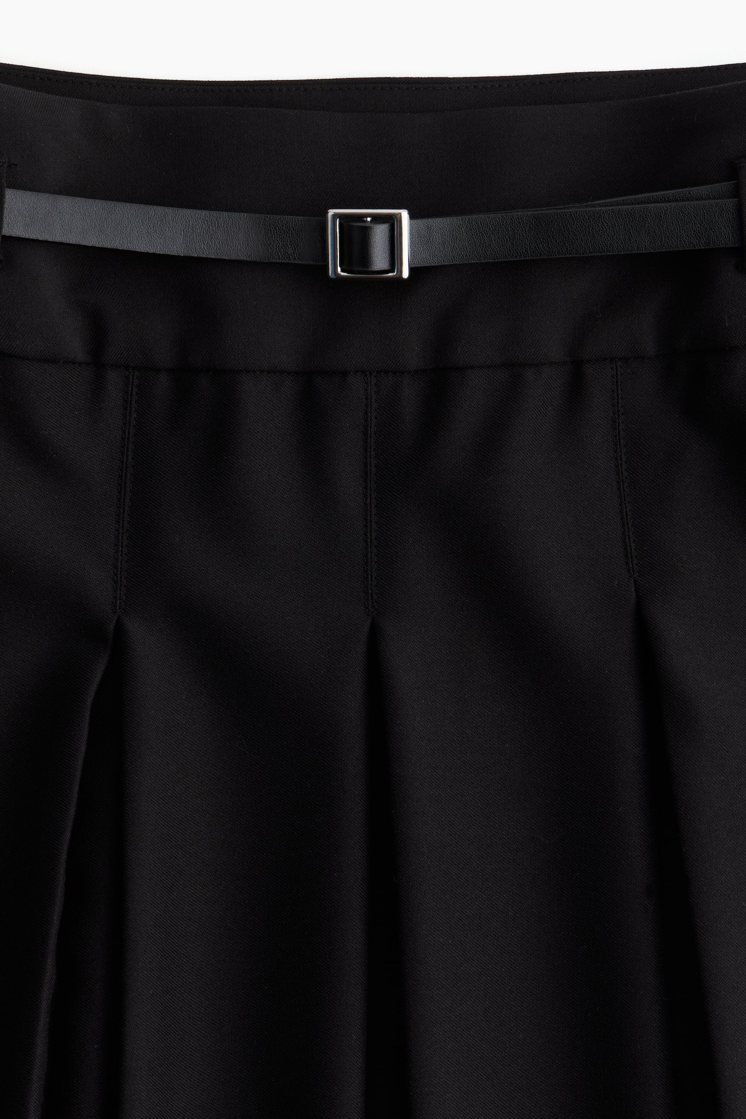 Belt-detail pleated midi skirt - Black - 3