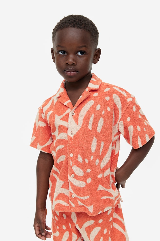 Patterned terry resort shirt - Orange/Leaves - 5