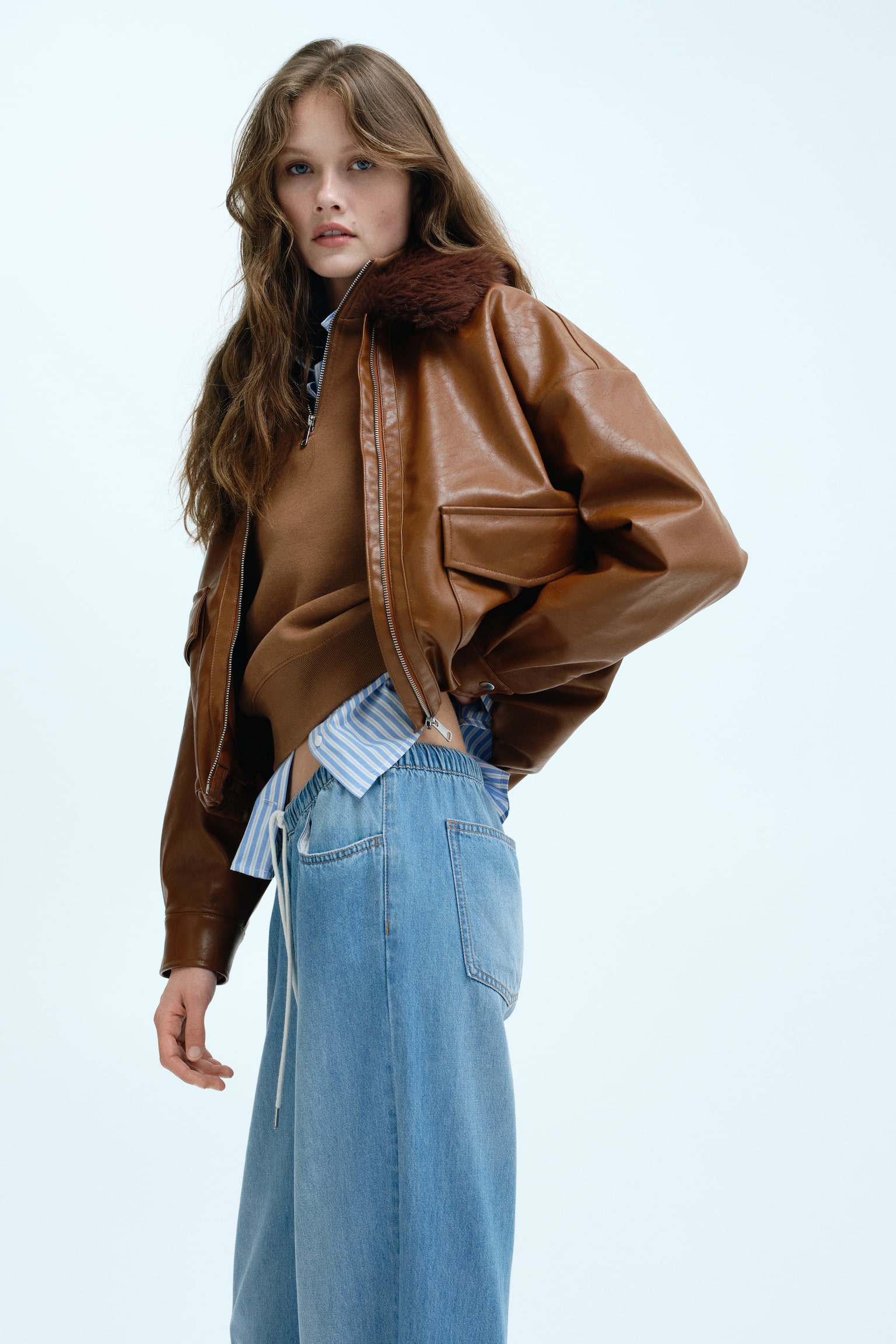 מכנסי ג'ינס עם שרוך קשירה - כחול ג'ינס בהיר - 3