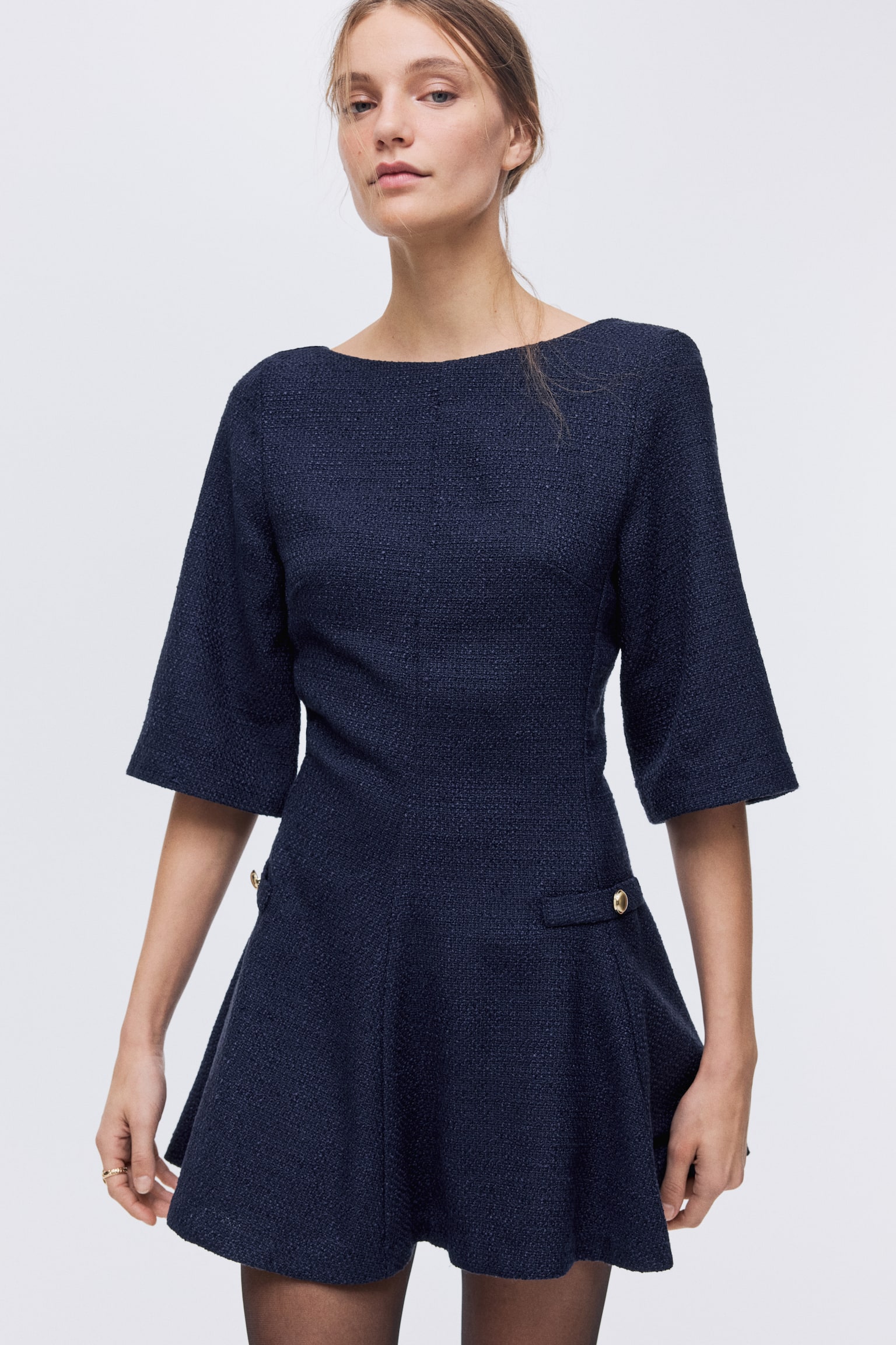 Bouclé dress - Navy blue/Light beige - 5