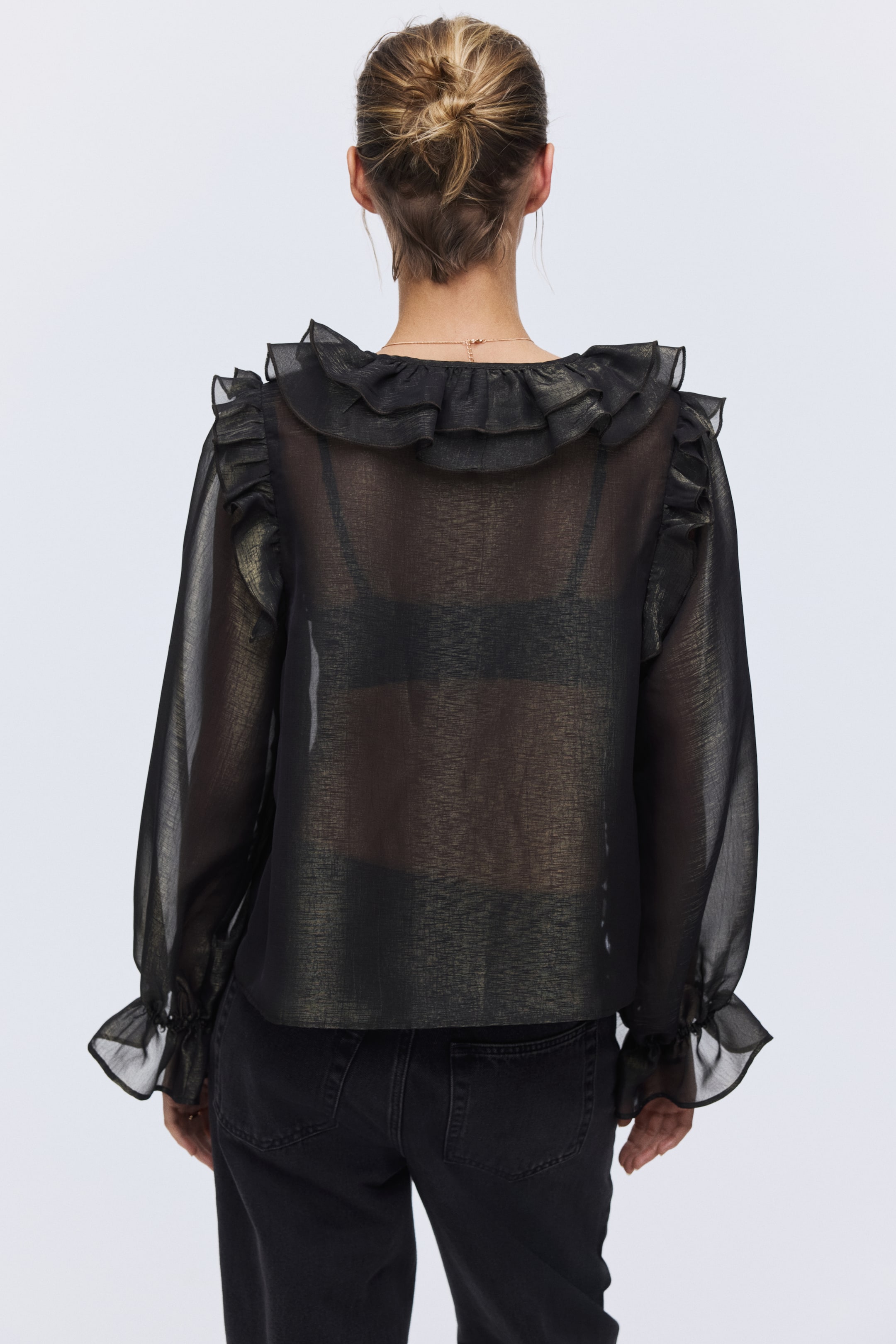 Ver imagen más grande: Frill-trimmed blouse - Negro - MUJER | H&M ES 4