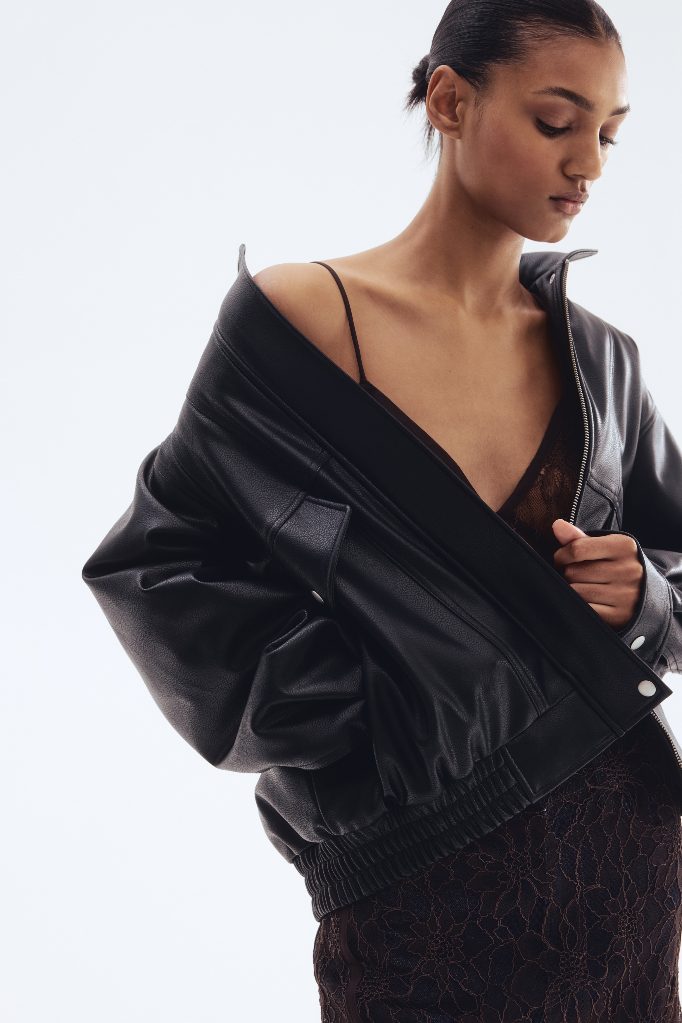 Women's Dark brown Lace Slip Dress | H&M US