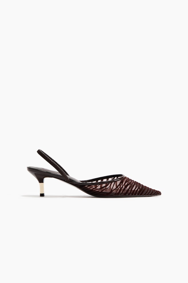 Kitten-Heeled Mesh Slingbacks - Brown/zebra print - 1