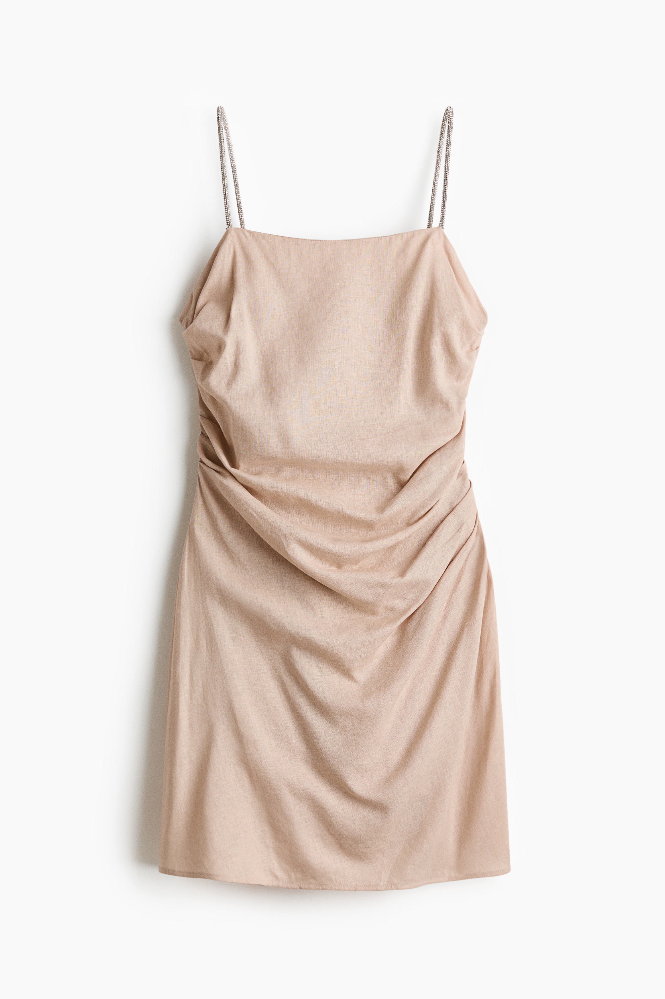 Linen-blend rhinestone-strap dress - Light beige/Black/Cream