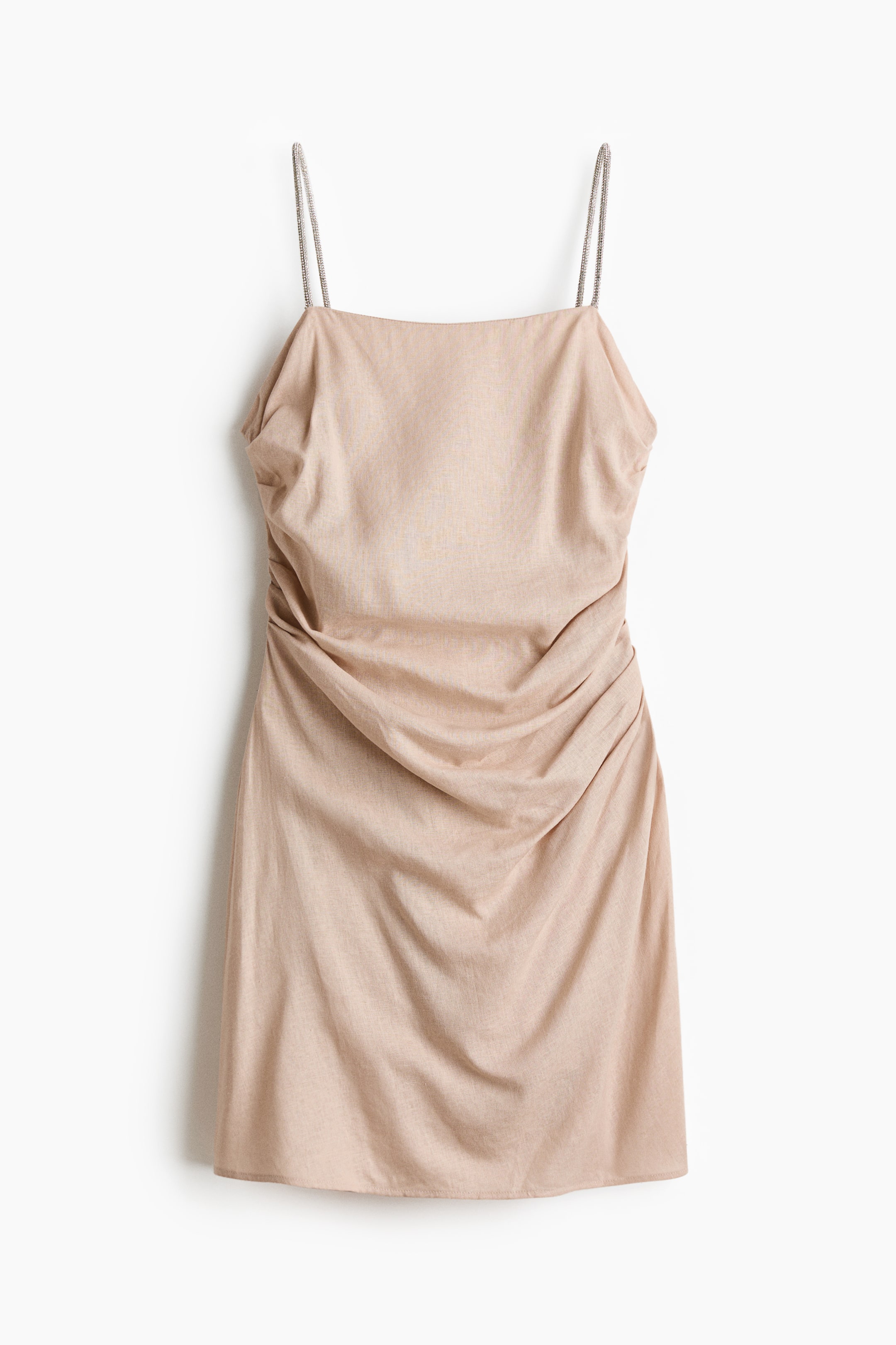 View larger image: Linen-blend rhinestone-strap dress - Light beige - Ladies | H&M AU 5