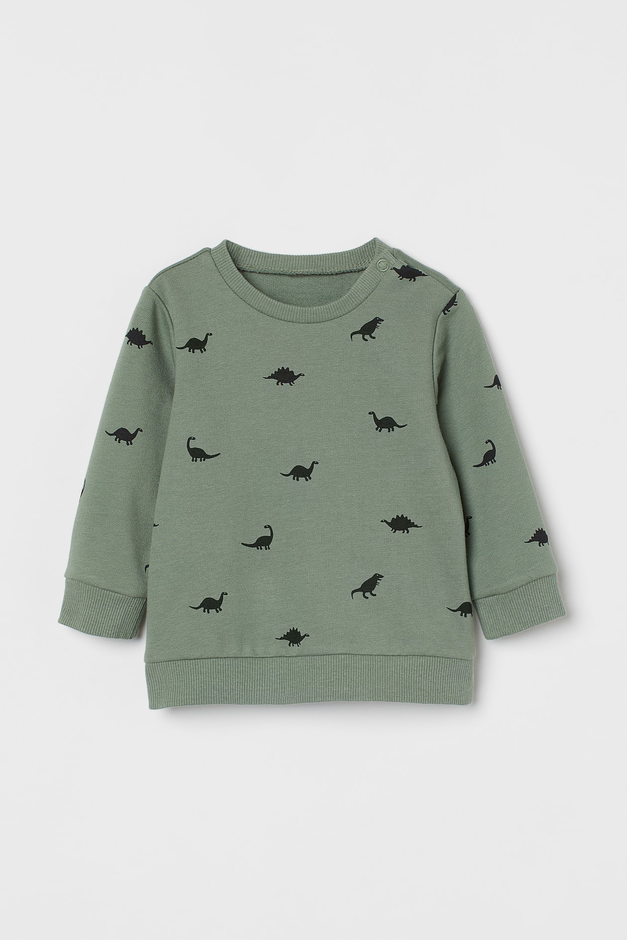 Cotton Sweatshirt - Crew-neck - Long sleeve - Khaki green/dinosaurs ...