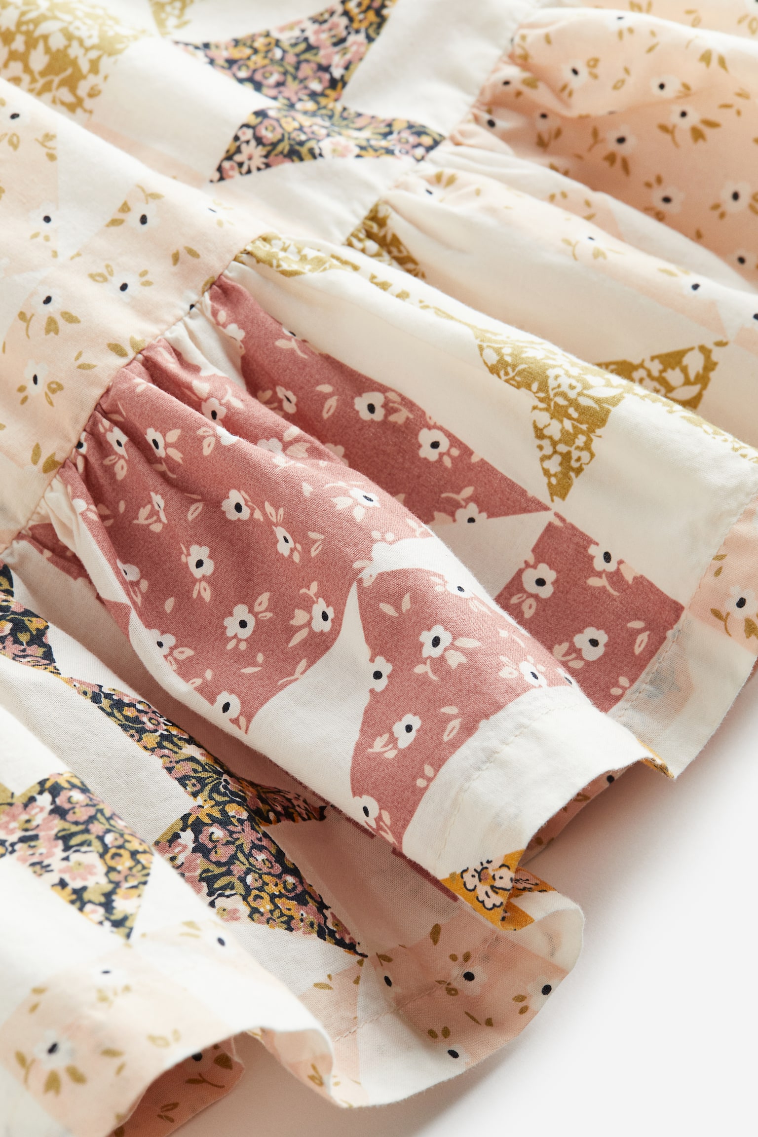 Puff Sleeve Dress - White/Pattern - 2