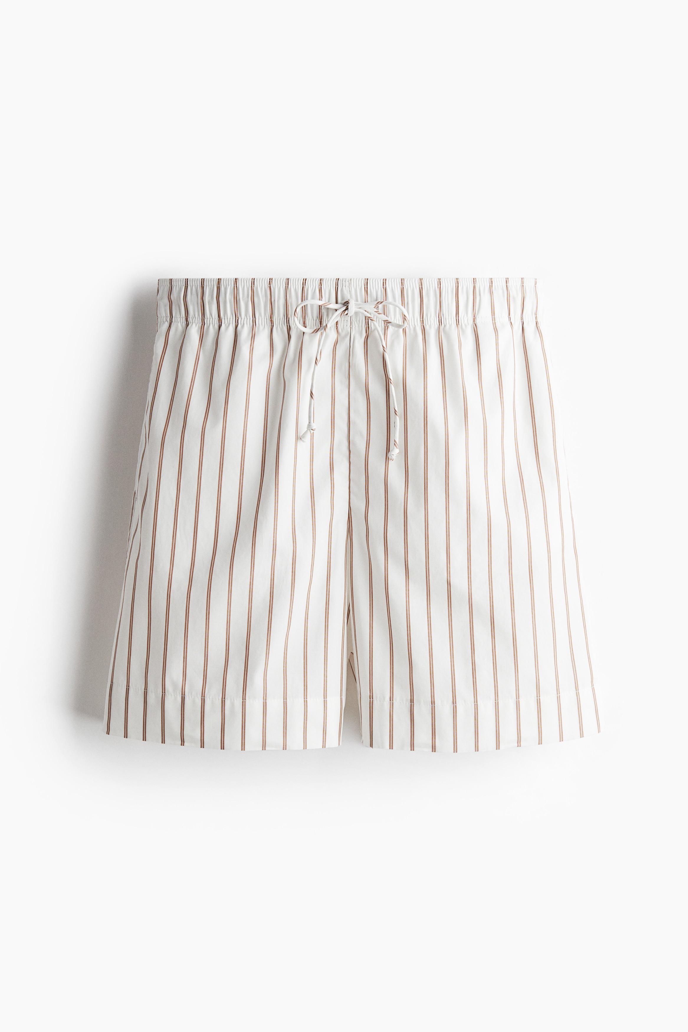 Cotton Shorts with Drawstring - White/beige striped/Dark brown