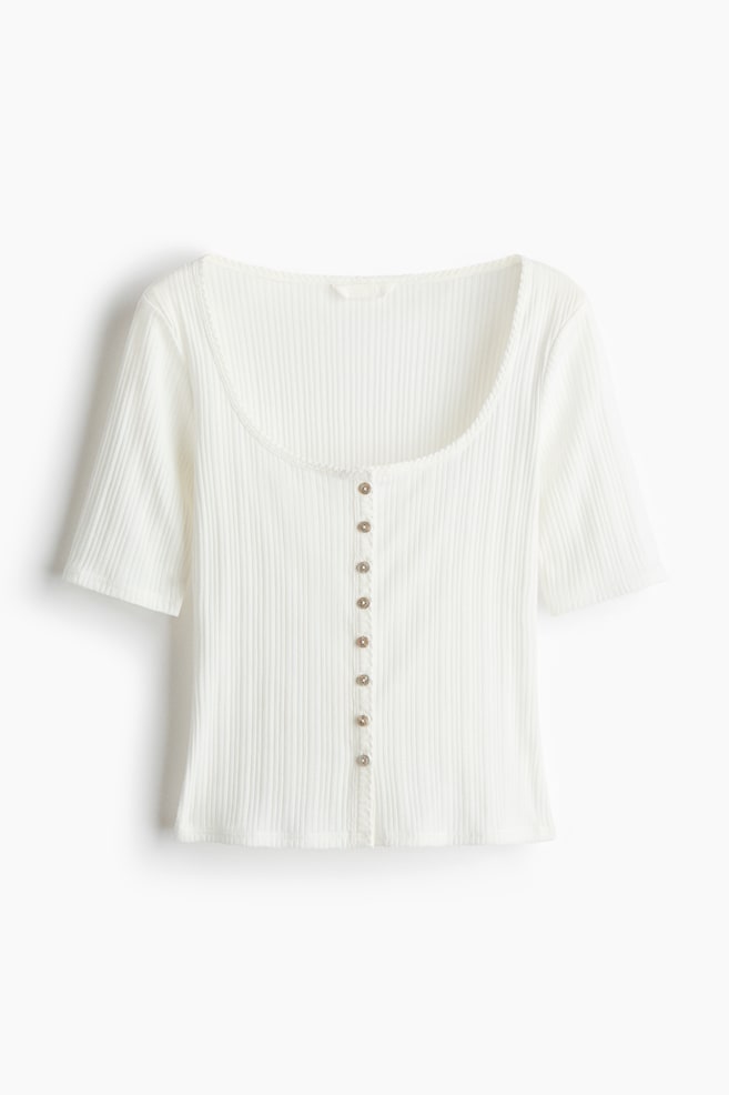 Pointelle-Knit Top - White/Light blue/Light gray melange - 1