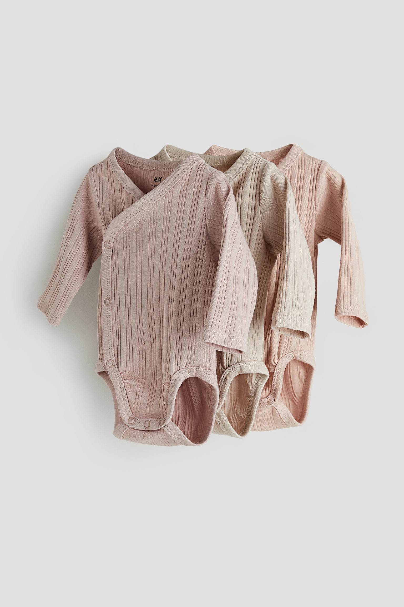 3-pack Rib Wrap Bodysuits - Light dusty pink/Beige/Light greige/Light beige/Light beige/Light purple/Mauve - 1